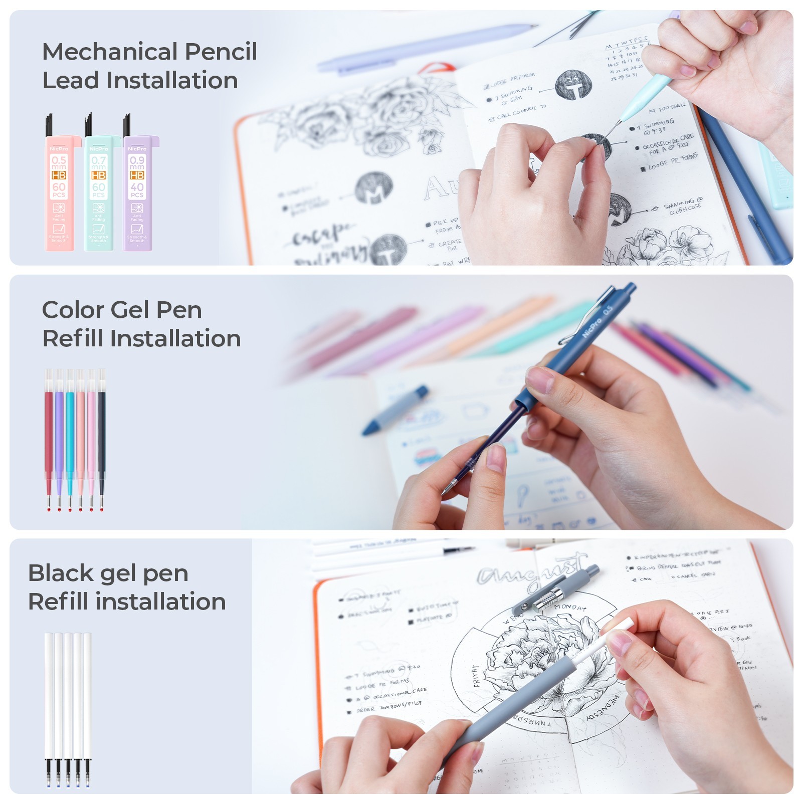 Nicpro 55PCS Aesthetic School Supplies: Pastel Highlighters, Gel Pens, Mechanica