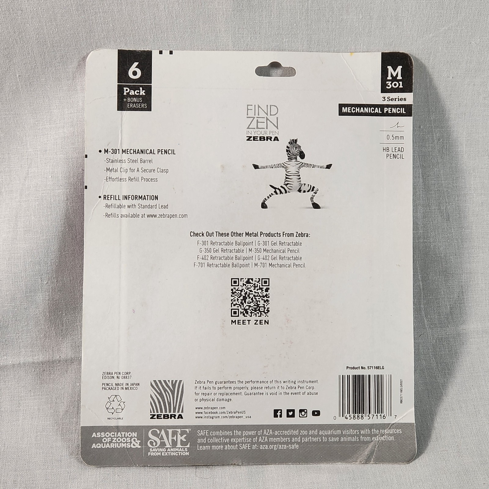 Zebra M-301 Mechanical Pencils 0.5Mm, Standard Stainless Steel HB Lead Pencil, 6