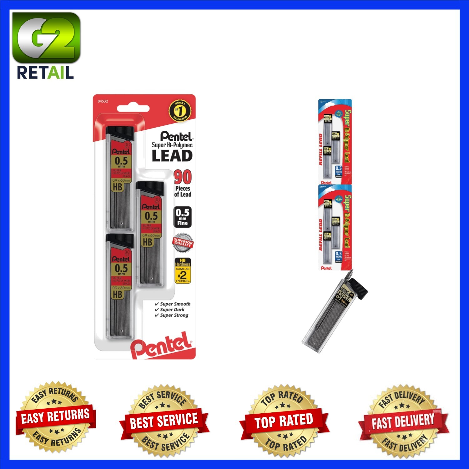 Precision 0.5 mm HB Lead Refills – 90 Count in 3 Tubes for Mechanical Pencils