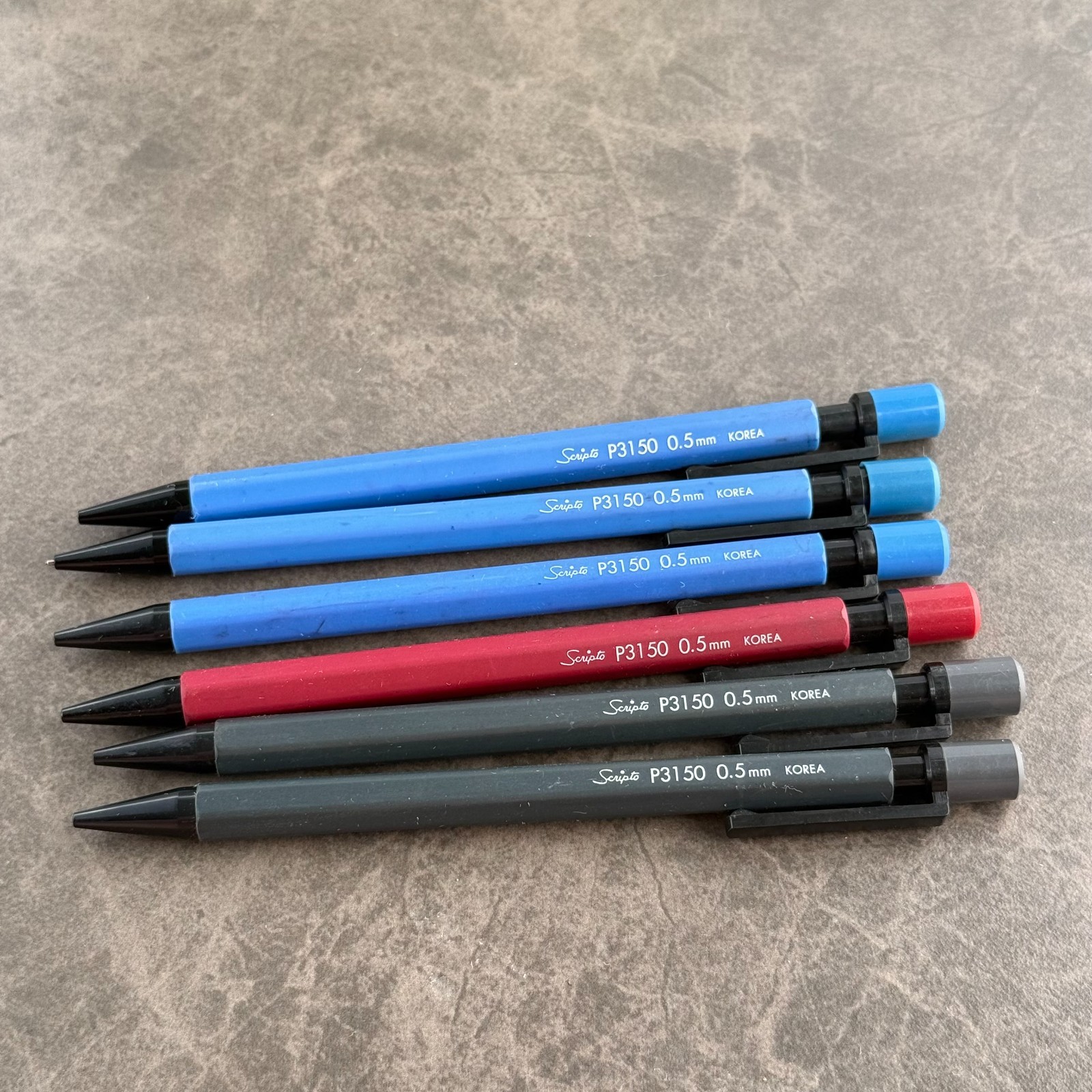 Scripto P3150 Mechanical Pencil Lot x6, Vintage Blue, Red, Black – 0.5mm Lead