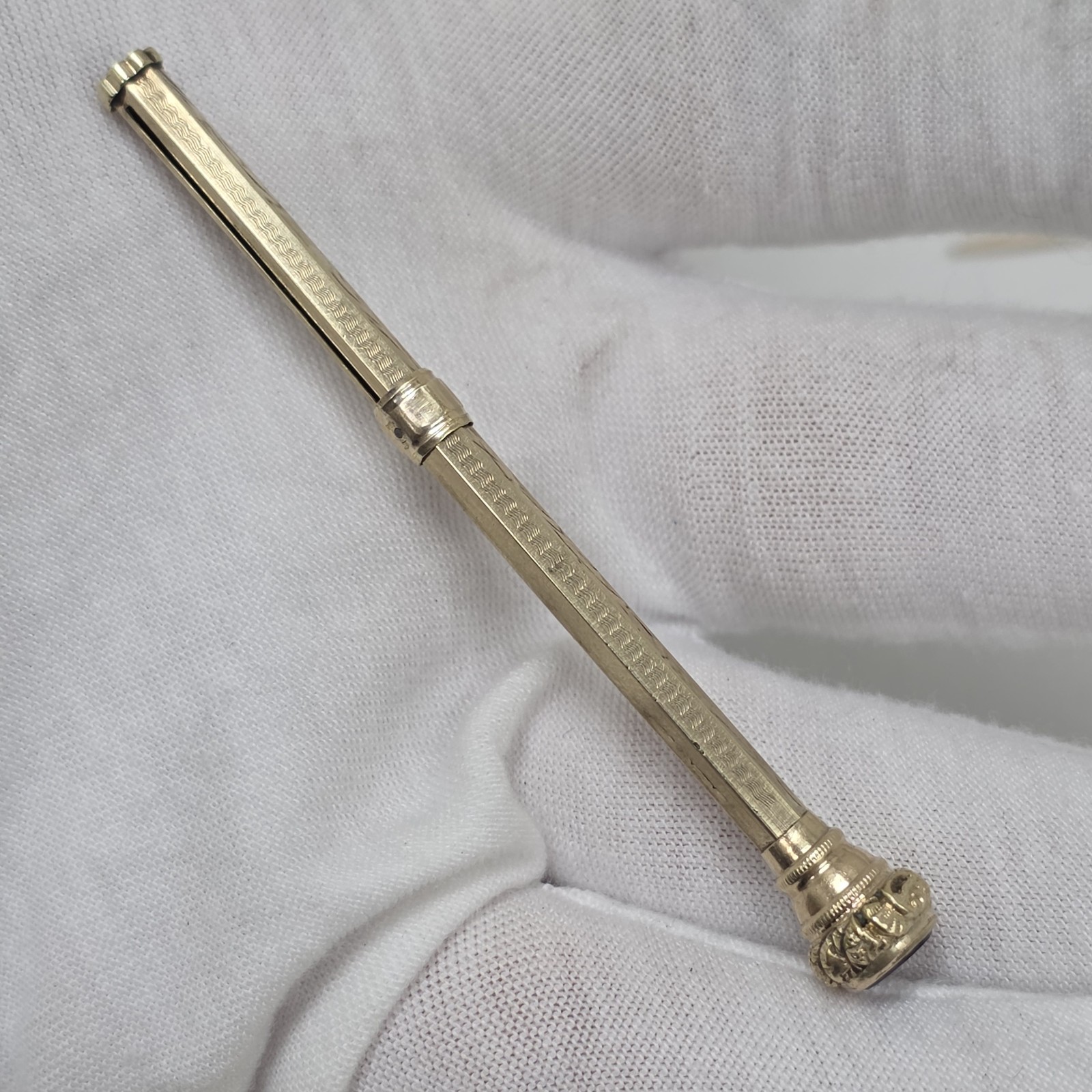 Victorian Gold Filled Mechanical Pencil Red Pink Jeweled Retractable Engraved