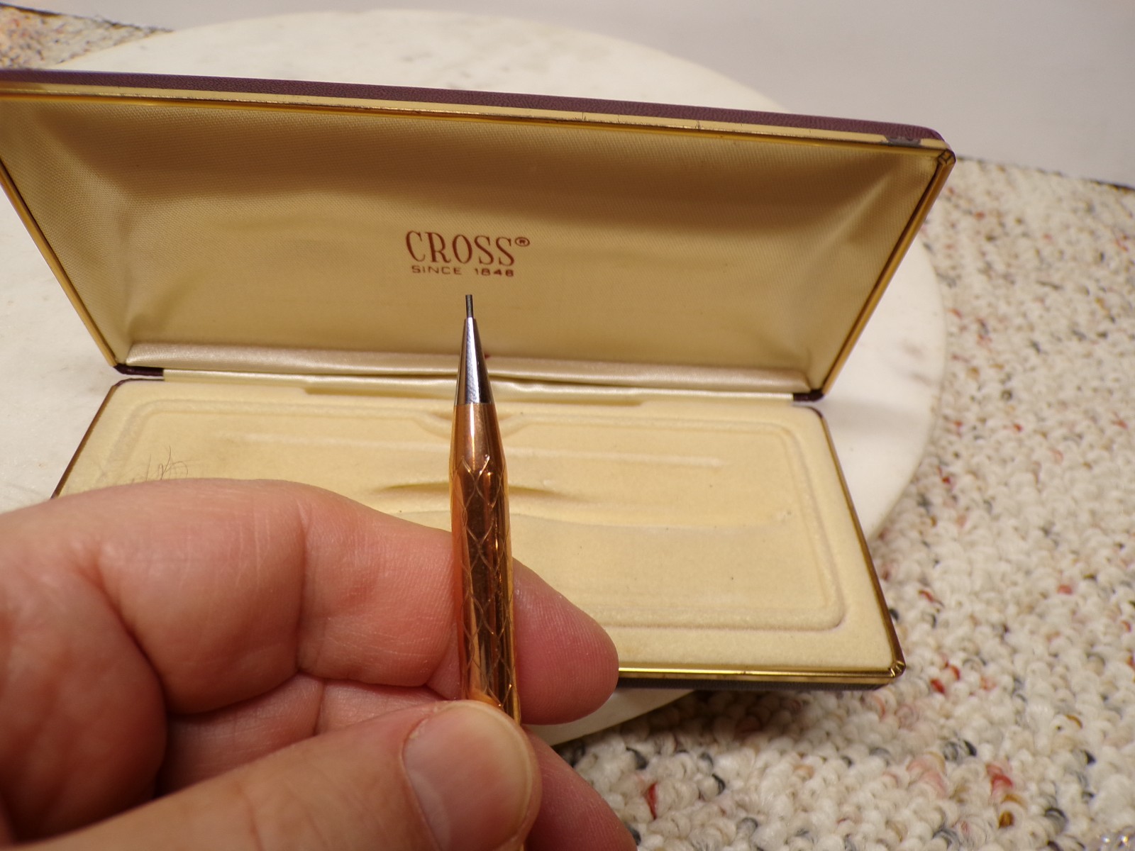 UNIQUE Design Working Cross Mechanical Pencil In Brown Case 1/20 14K Gold Fill