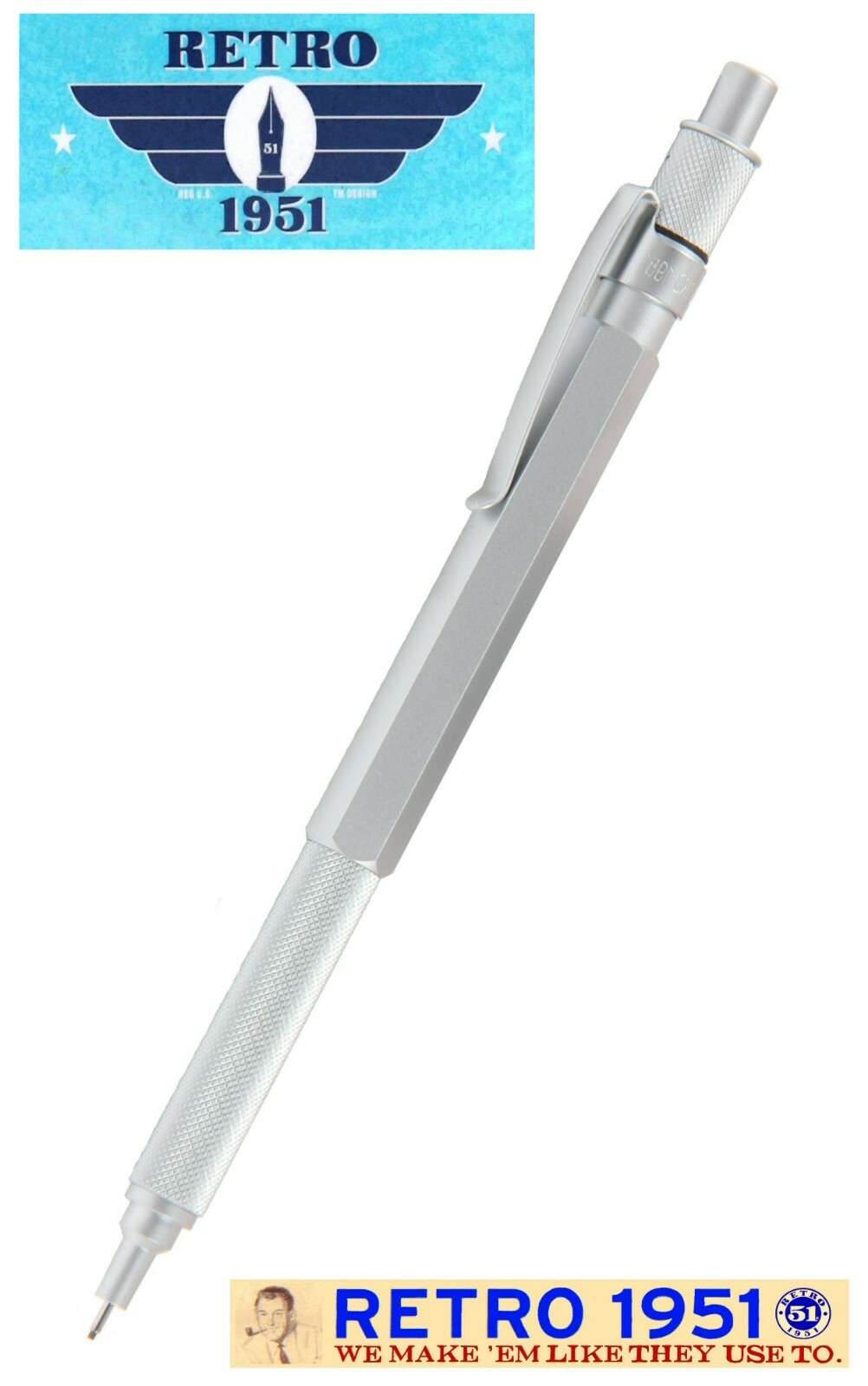 Retro 51 / Hex-o-matic Series Silver 7mm Lead Pencil #HEX-615P