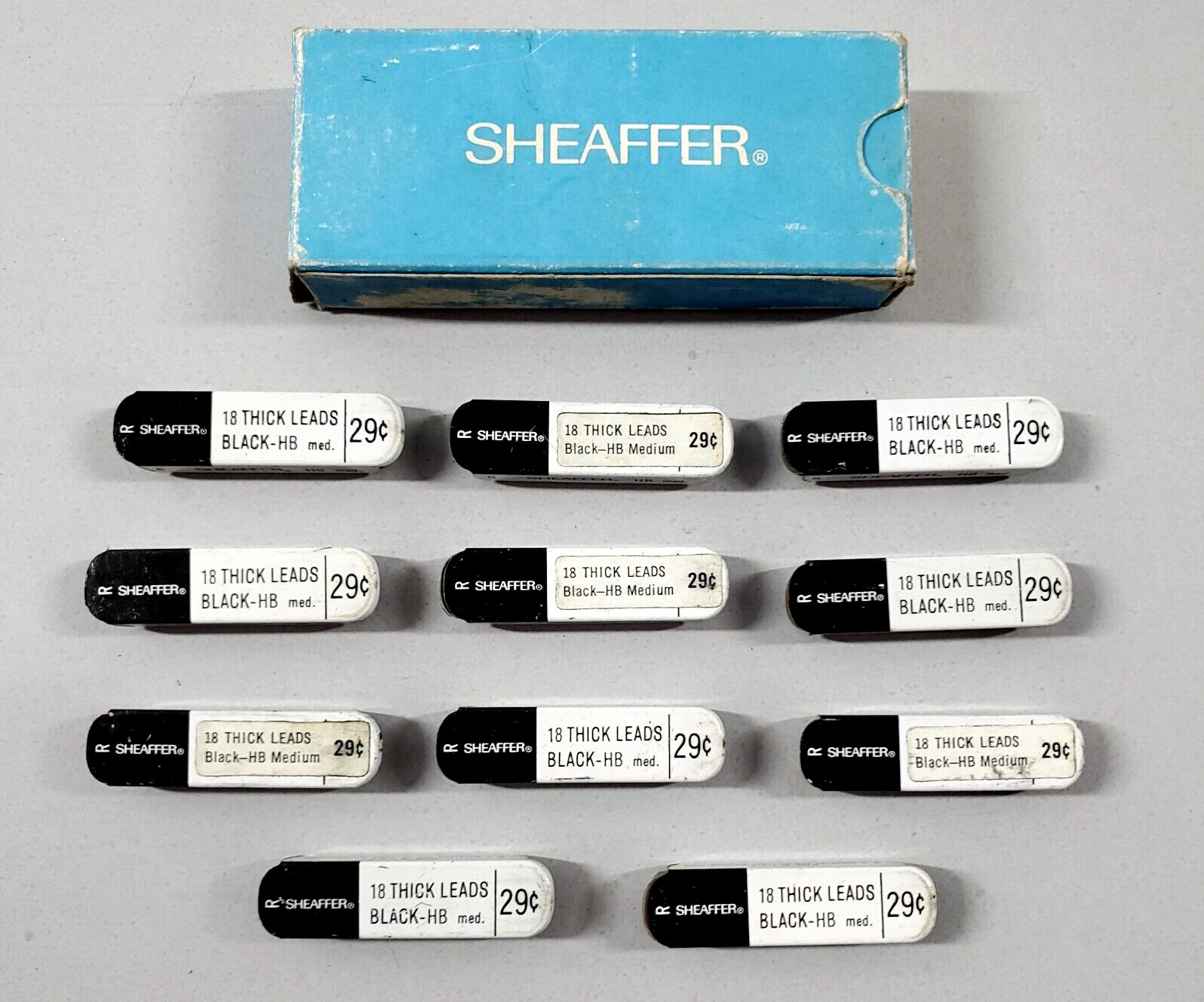 Vintage Sheaffer Thick Leads BLACK HB Medium 11 Tins of 18 with Box 198 Total