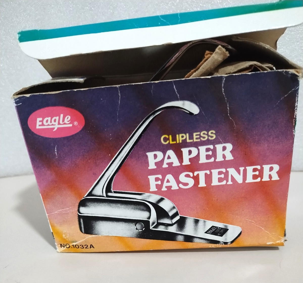 Vtg Chrome Clipless Paper Fastener No 1032A Eagle 5″ Original Box Office Tool