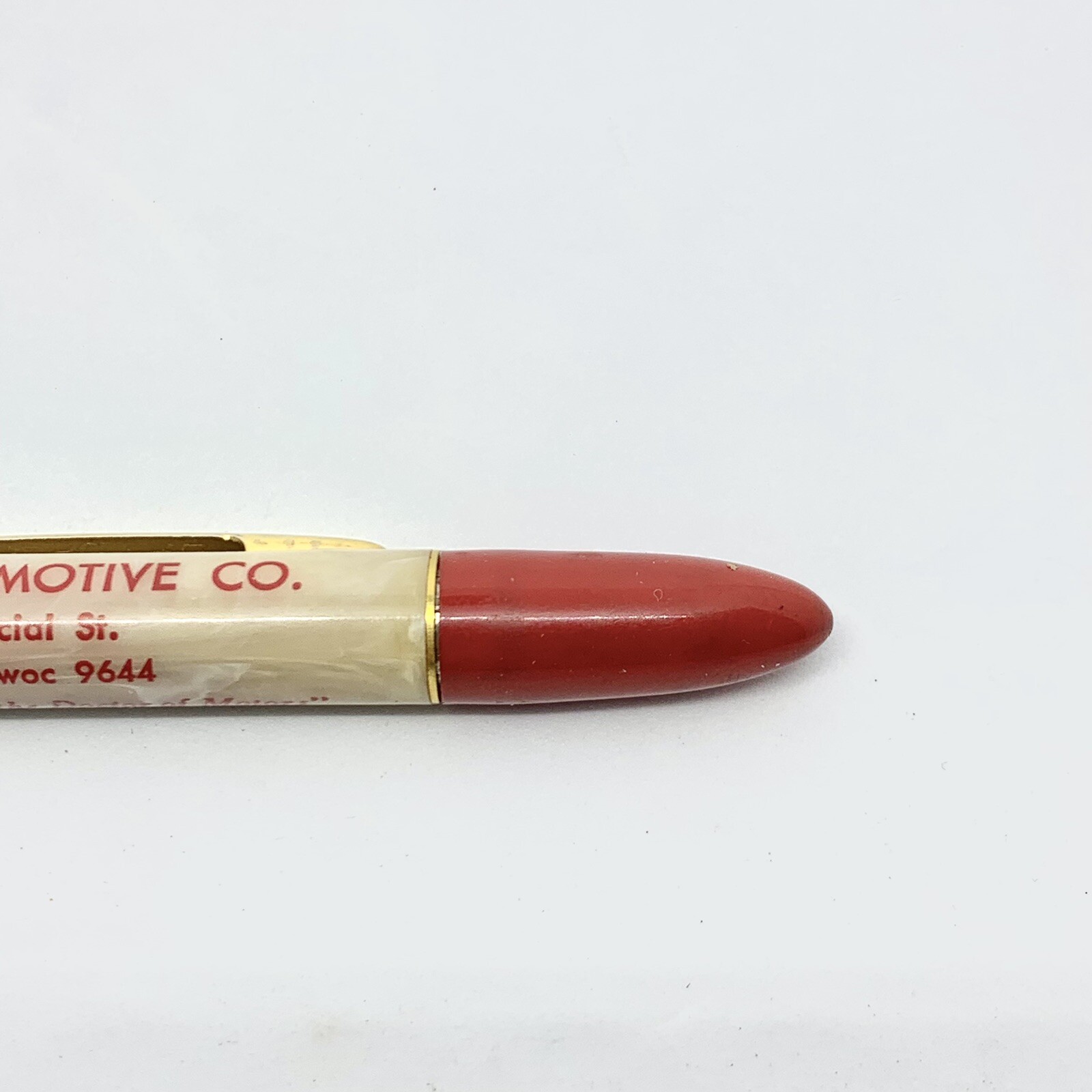 Vintage Redipoint Mechanical Pencil Auto Advertising White Marbled Bakelite Red