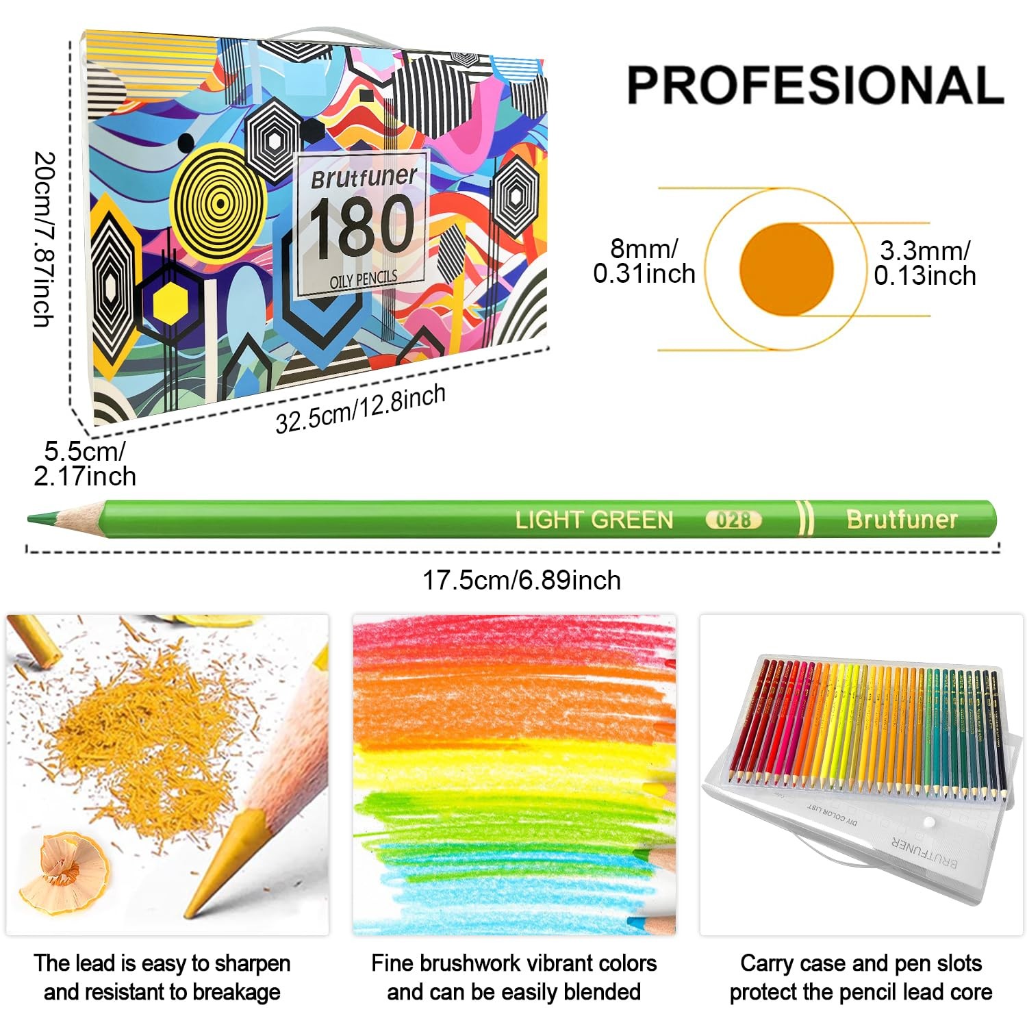 LBW 180 Colored Pencils for Adult Coloring Books, 12 Metallic Pencil, Oil Based