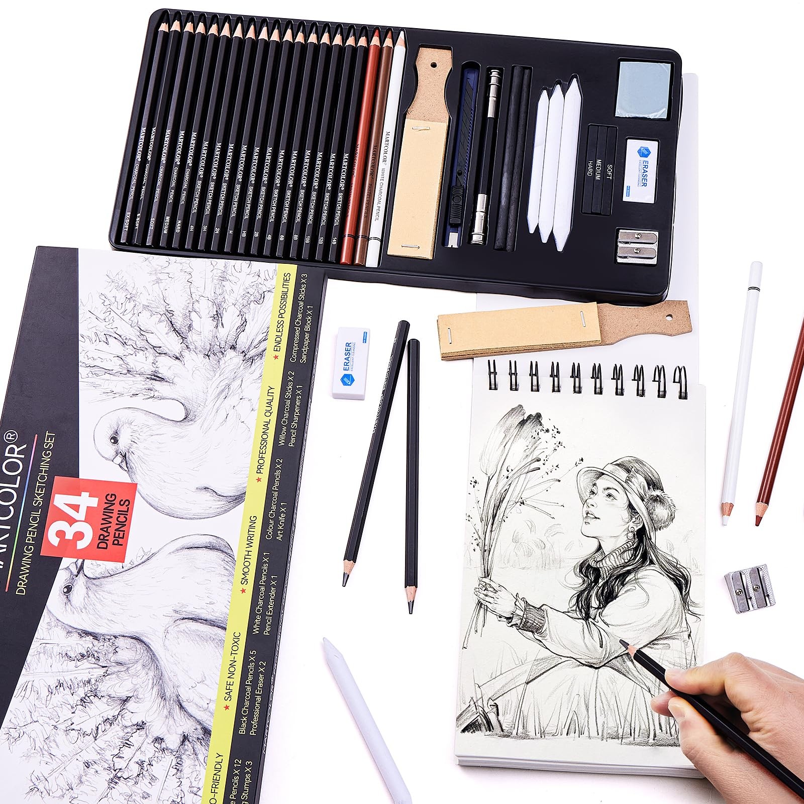 MARTCOLOR Drawing Sketching Pencils 1 Count (Pack of 34), Black – 34 Pack