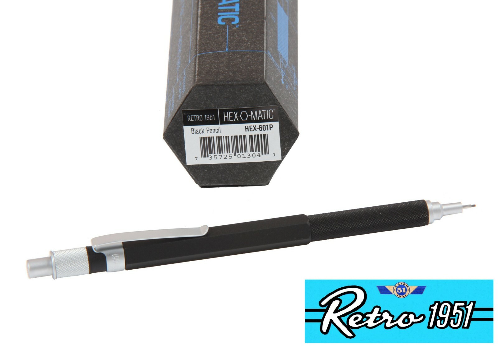 Retro 51 / Hex-o-matic Series Black 7mm Lead Pencil #HEX-601P