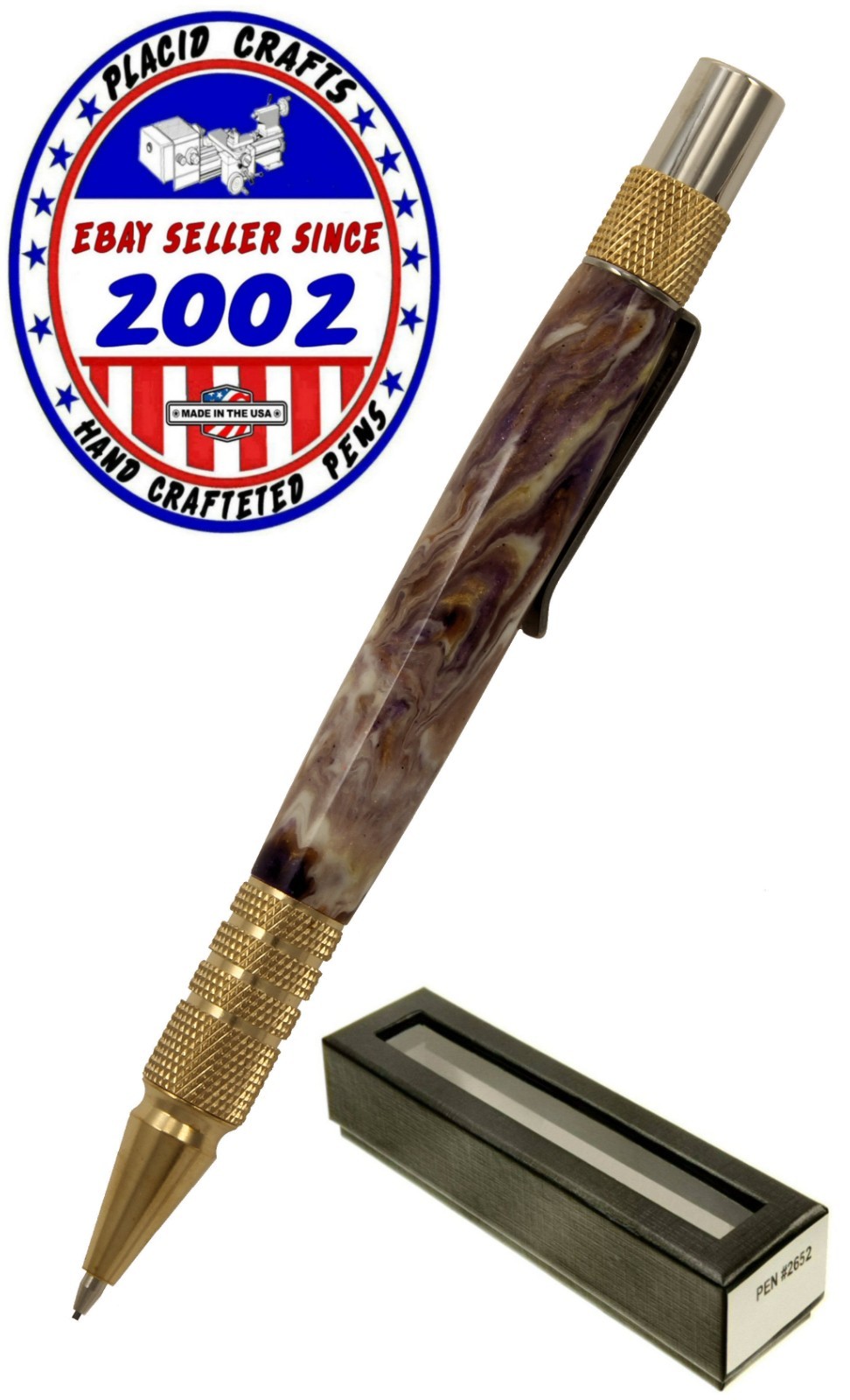 Dura Click .07mm Lead Pencil / Gold Knurled Hardware & Lavender Swirl Body / N87