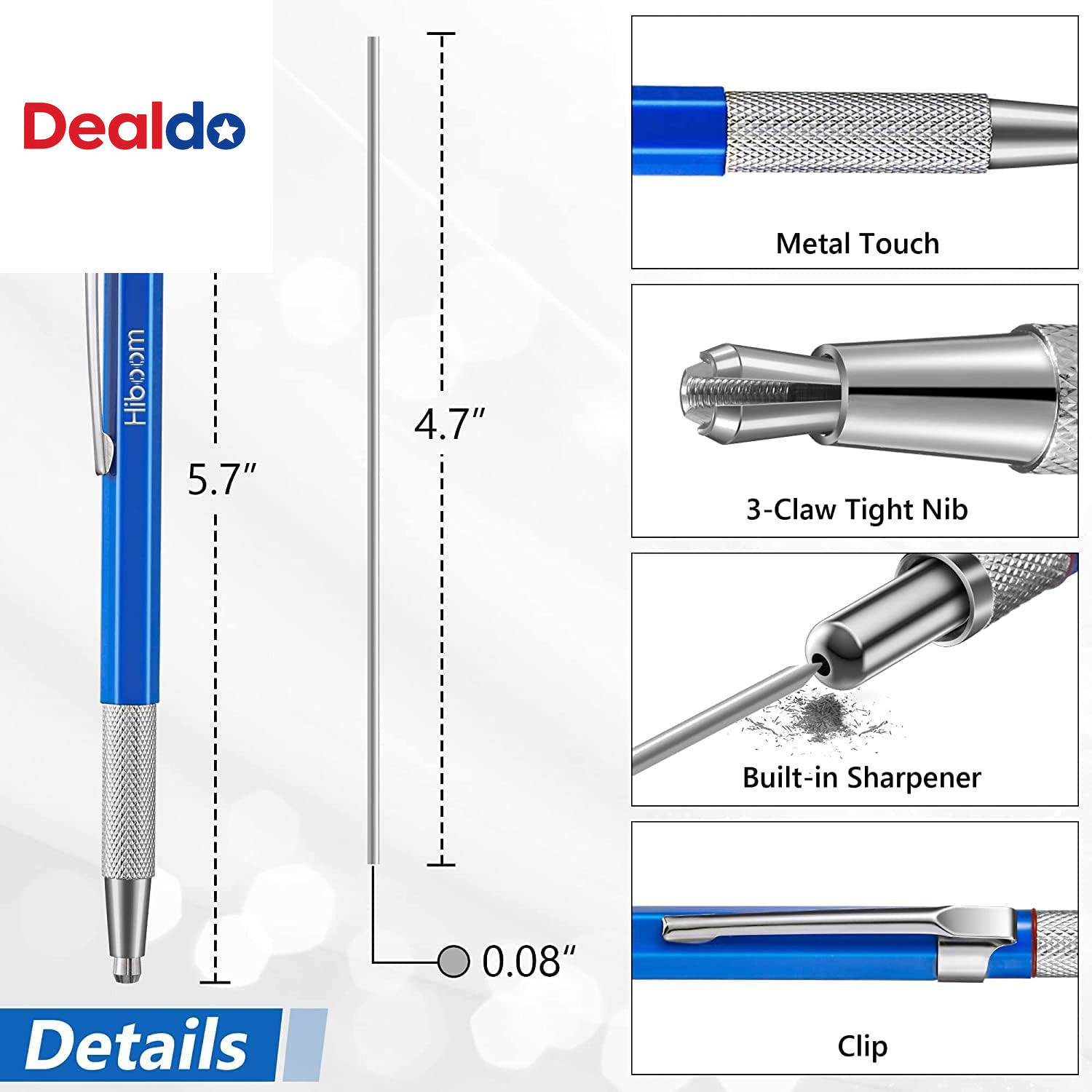 4 Pcs Welders Pencil with 48 Pcs Silver round Refills, Mechanical Pencils Metal