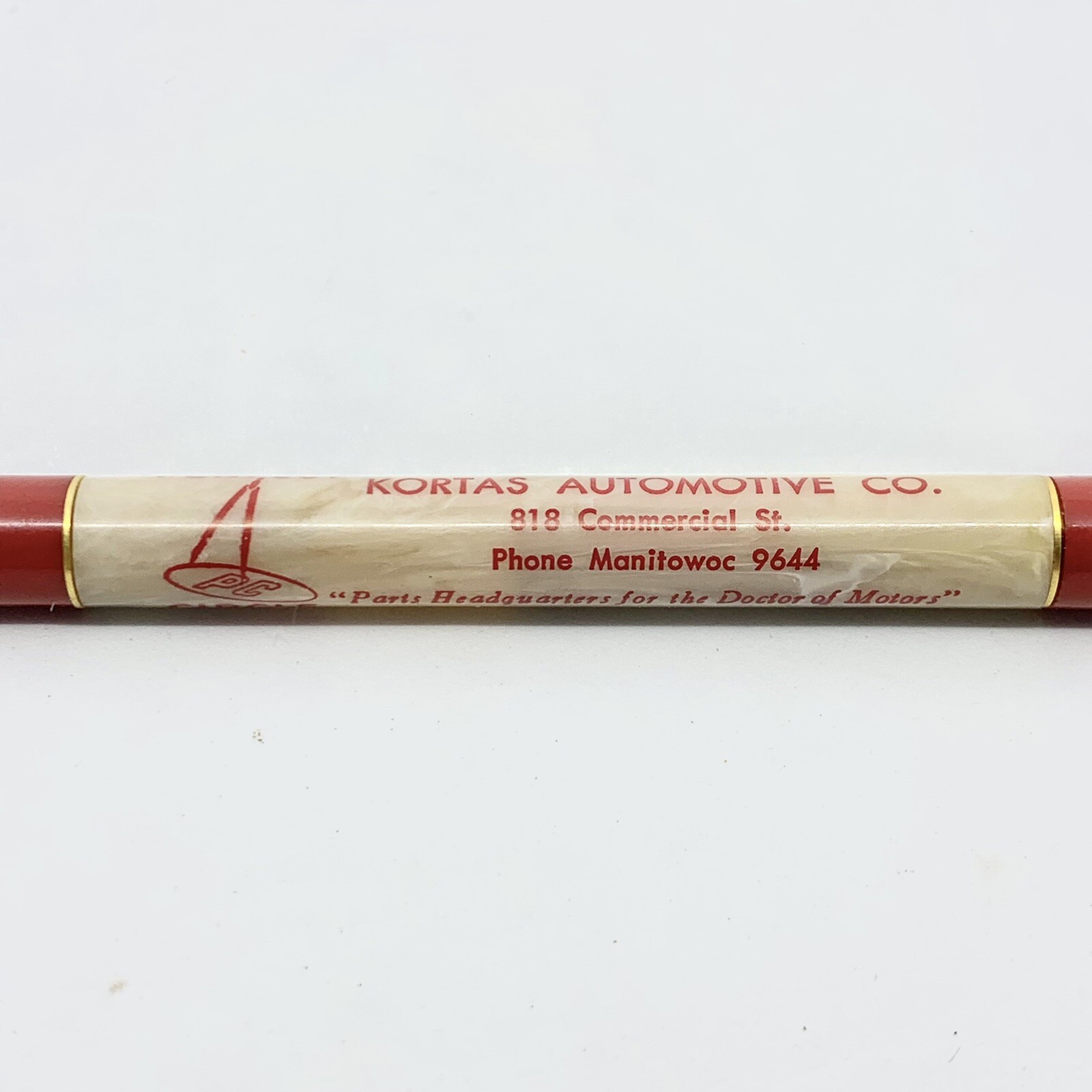 Vintage Redipoint Mechanical Pencil Auto Advertising White Marbled Bakelite Red