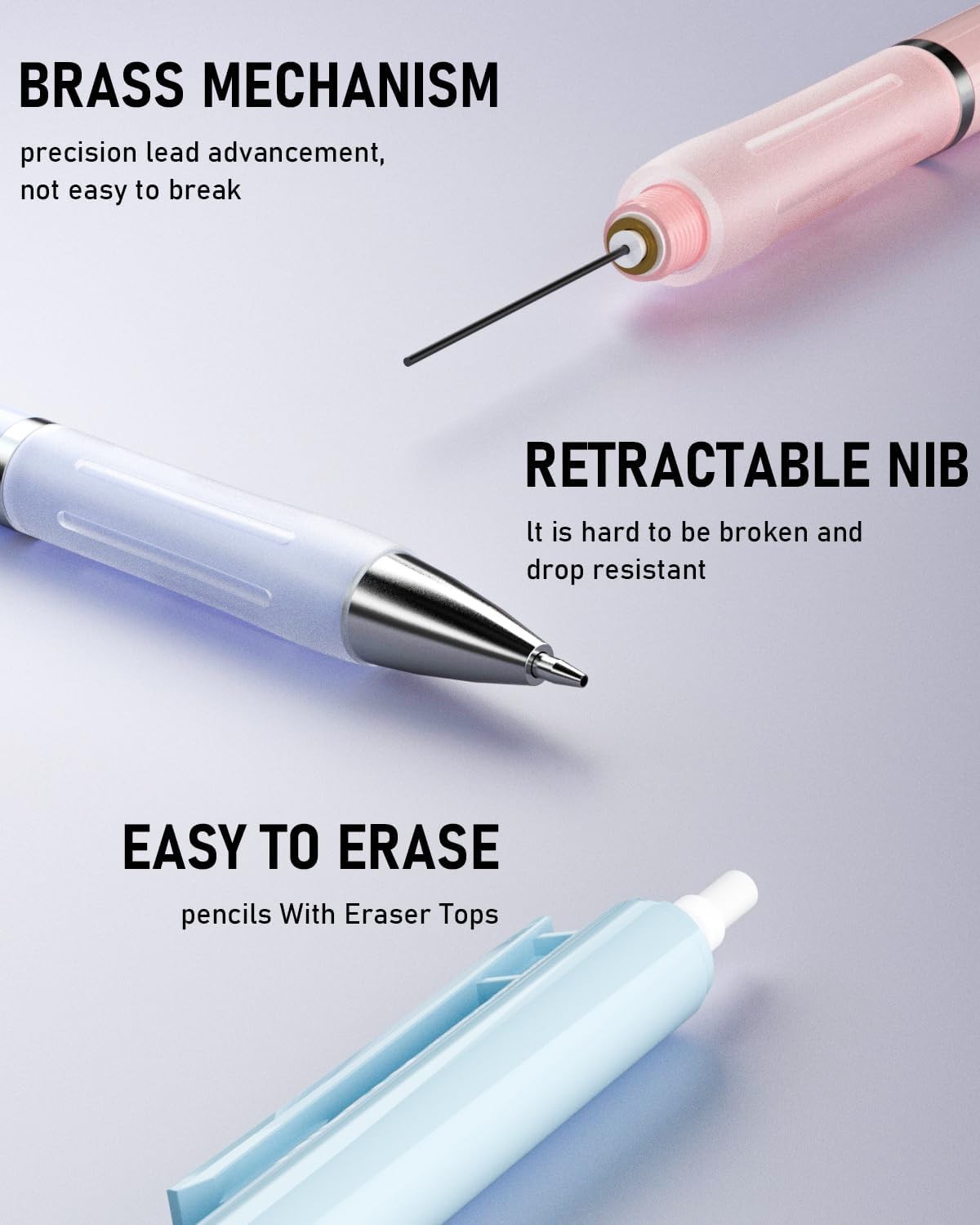 3PCS Pastel Mechanical Pencils Set – Ideal for School & Sketching, 0.9mm