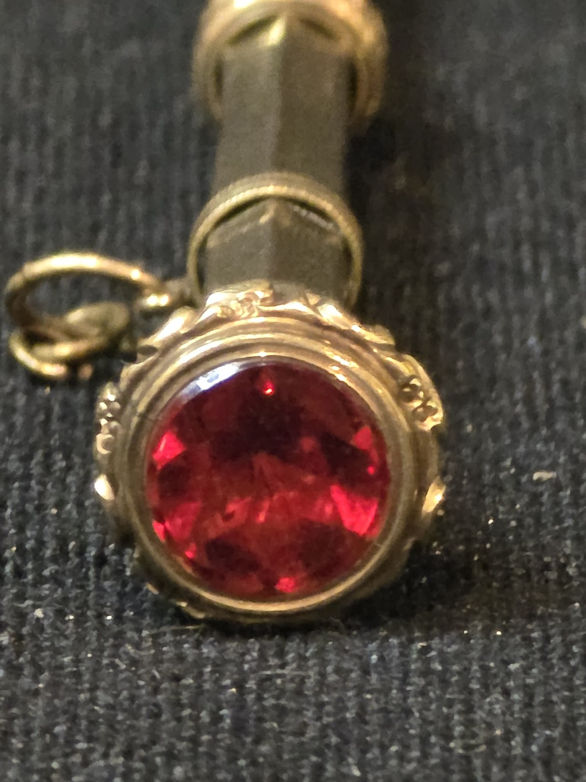 Antique Victorian Gold Filled Propelling Pencil Red Stone Fob Watch Chain 4″