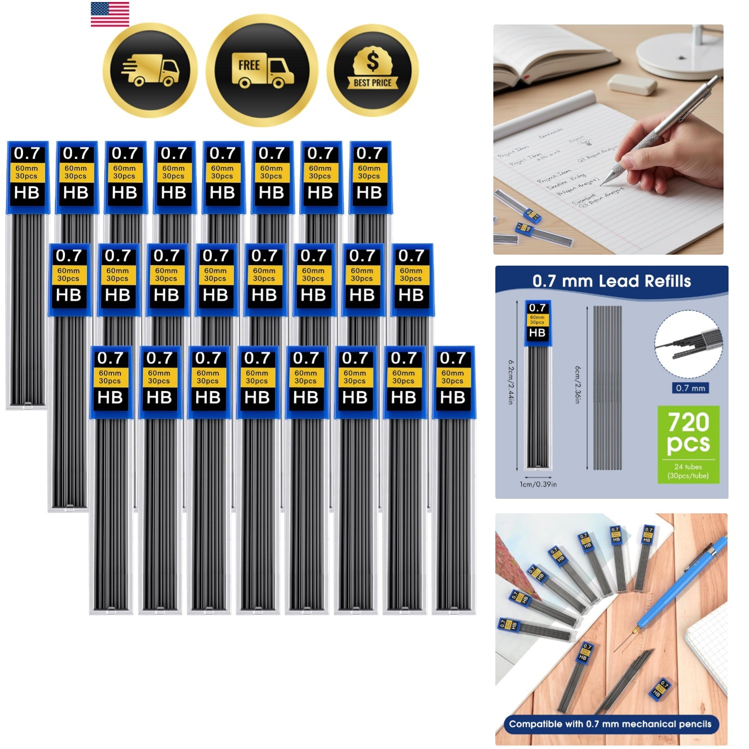 720 pcs 0.7 mm Lead Refills, Mechanical Pencil Lead HB, Break Resistant Penci…