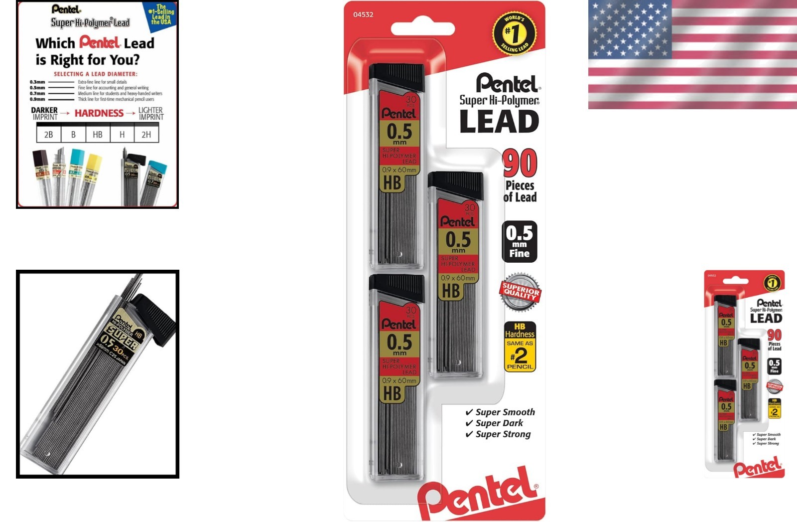 90 Super Hi-Polymer Lead Refills, 0.5 mm, Perfect for Drawing & Drafting