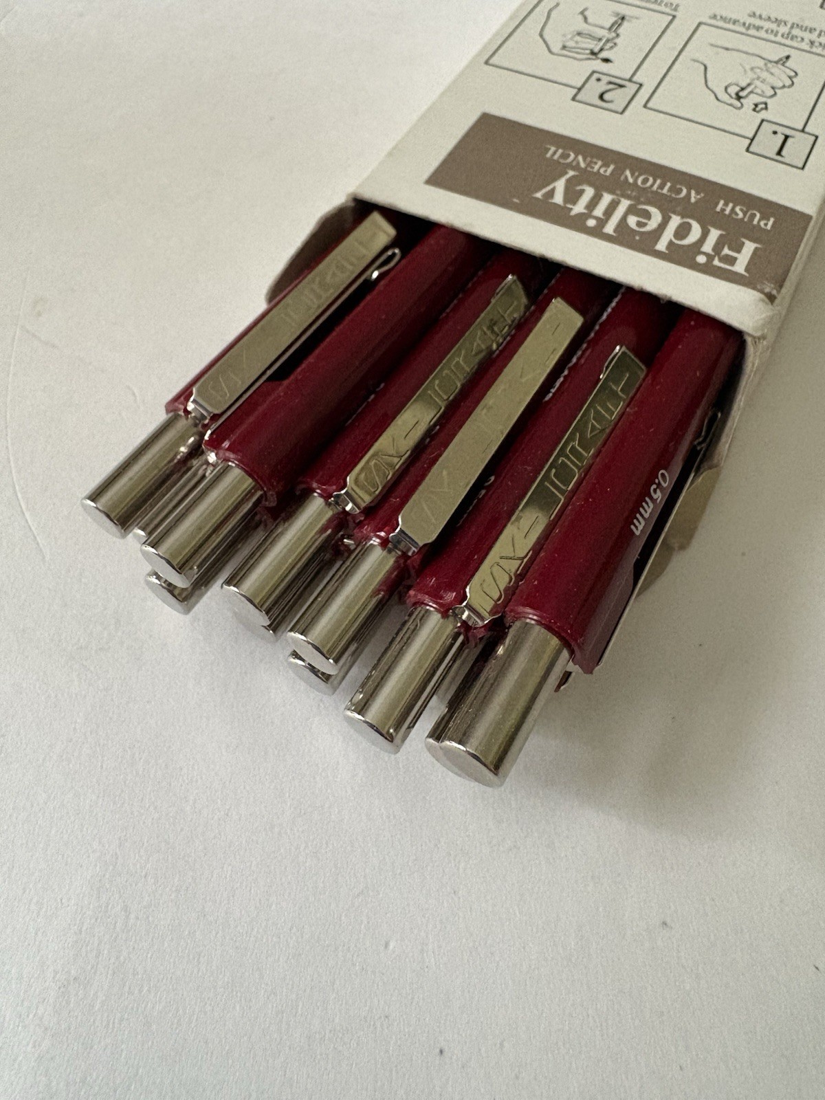 Box Unused 12 Fidelity SKILCRAFT BURGUNDY Mechanical Pencils 0.5 mm Push Action