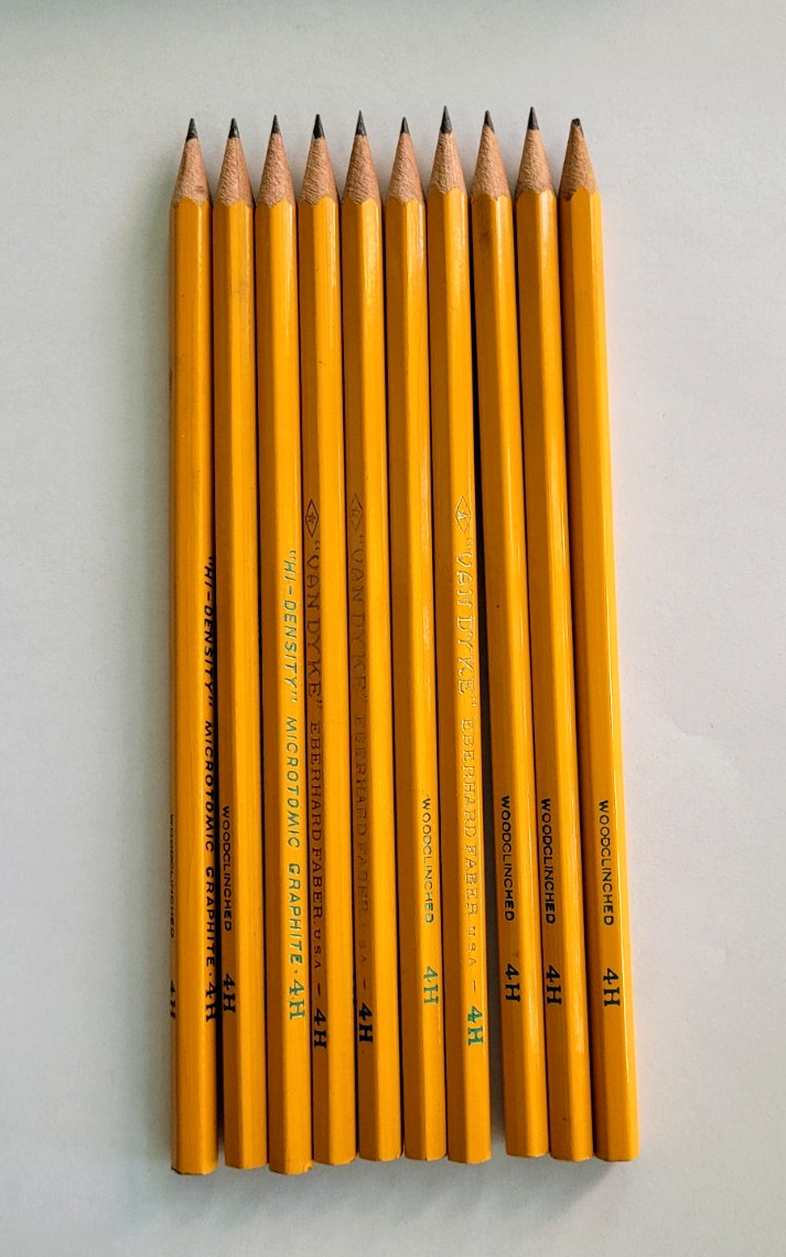 10 Vintage Van Dyke Microtomic Graphite 4H Drawing Pencils Faber #600 & Box USA