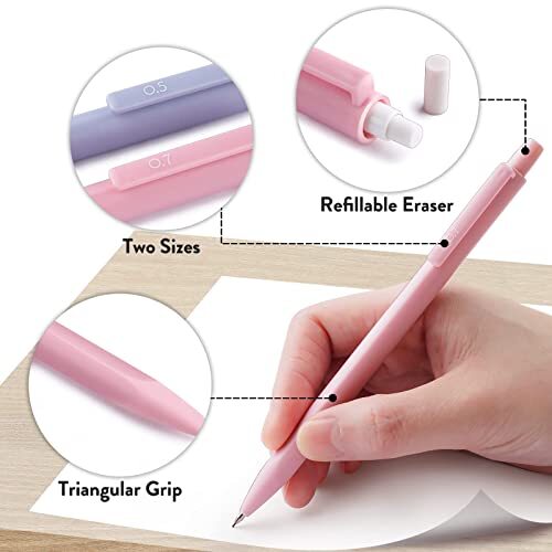 Cute Mechanical Pencil Set, 6PCS Pastel Mechanical Pencils 0.5 & 0.5mm + 0.7mm
