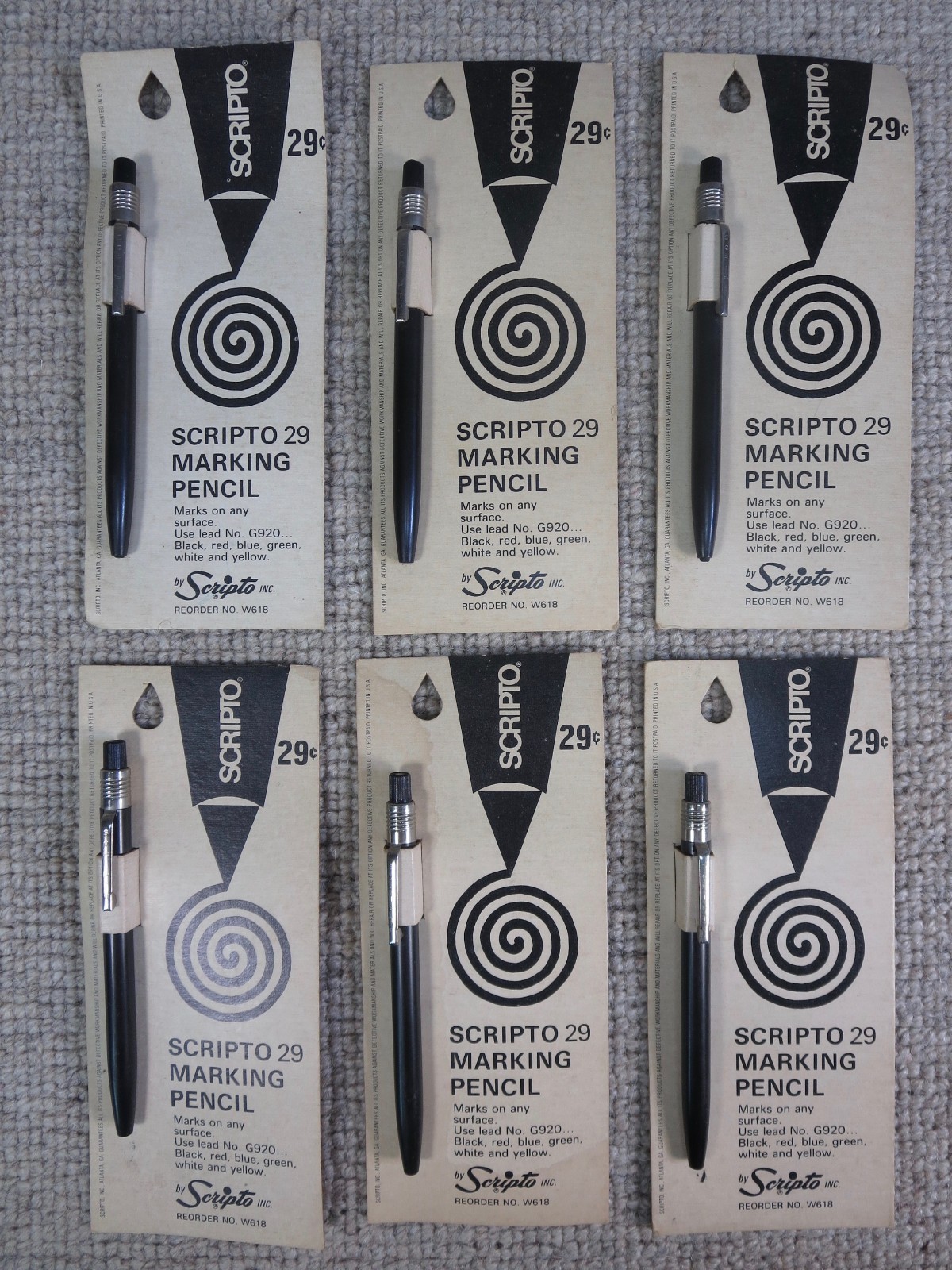 6 Vtg Scripto W610 Marking Pencil Lot NOS Grease Crayon Thick Lead 29 W618