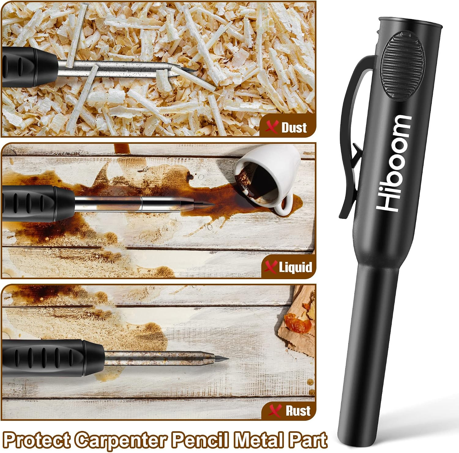 2 Pack Solid Carpenter Pencils with Pencil Cap and 18 Refills, Long Nose