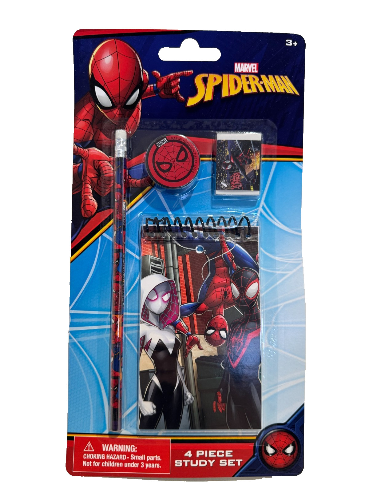 2 Pack Spiderman 4 Piece Study Set, Pencil, Memo Pad, Eraser & Sharpener
