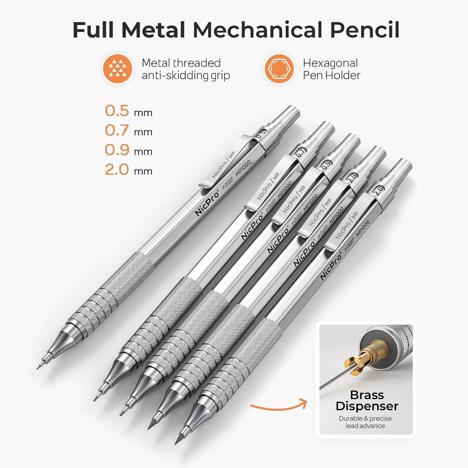 Nicpro 22PCS Metal Mechanical Pencil Set in Case, Art Drafting Pencil 0.5, 0.7,