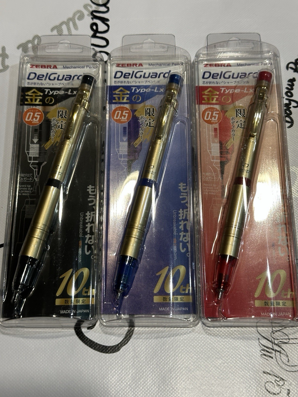 Zebra DelGuard 10th 0.5mm Type-LX Mechanical Pencil Limited Colors Gold Set Of 3