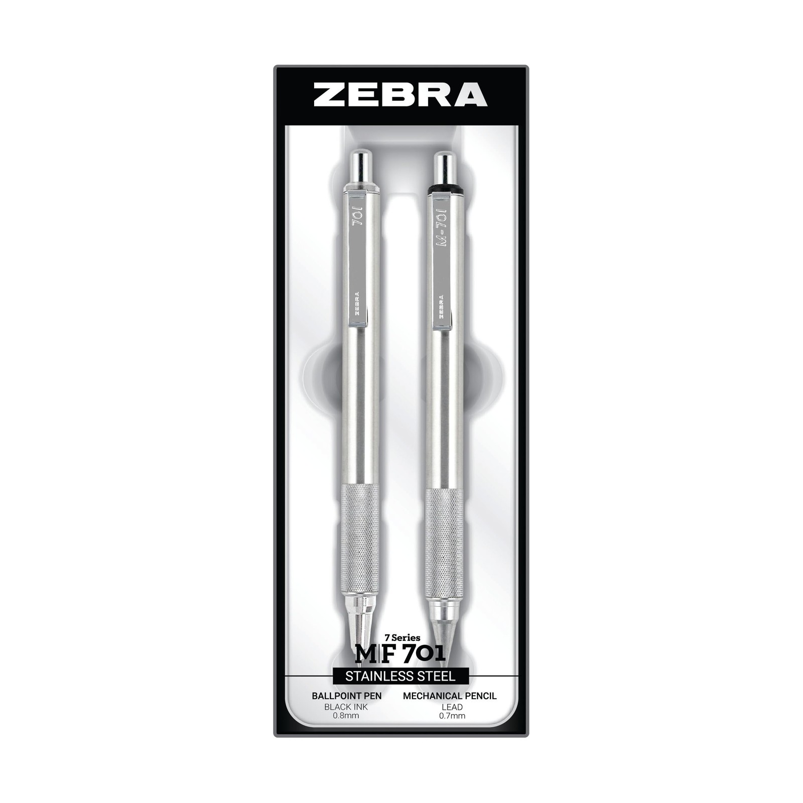 Zebra Pen M/F 701 Stainless Steel Mechanical 2 Count (Pack of 1), Black Set A