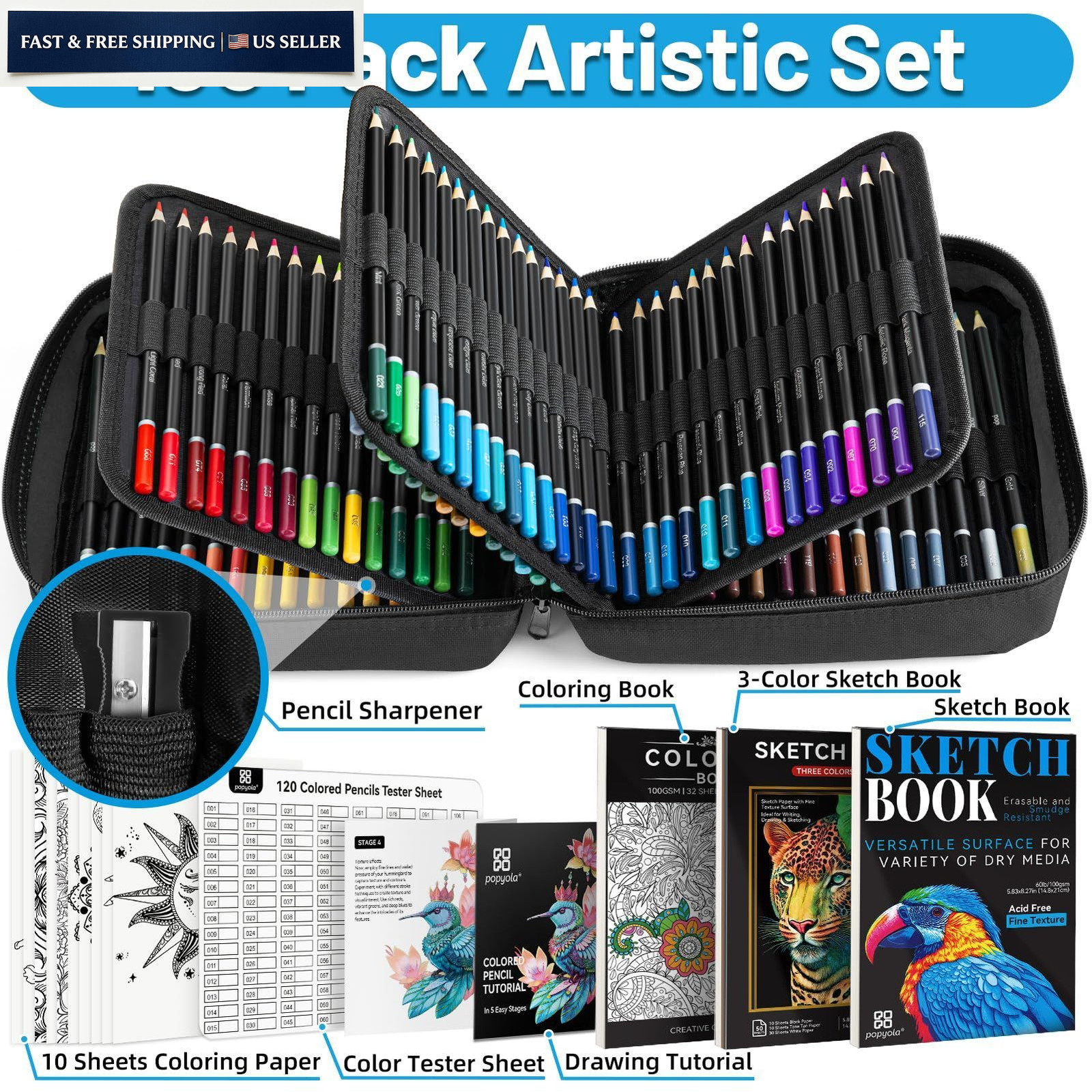 136 PCS Colored Pencils Set for Adult Coloring Books, 120 Black