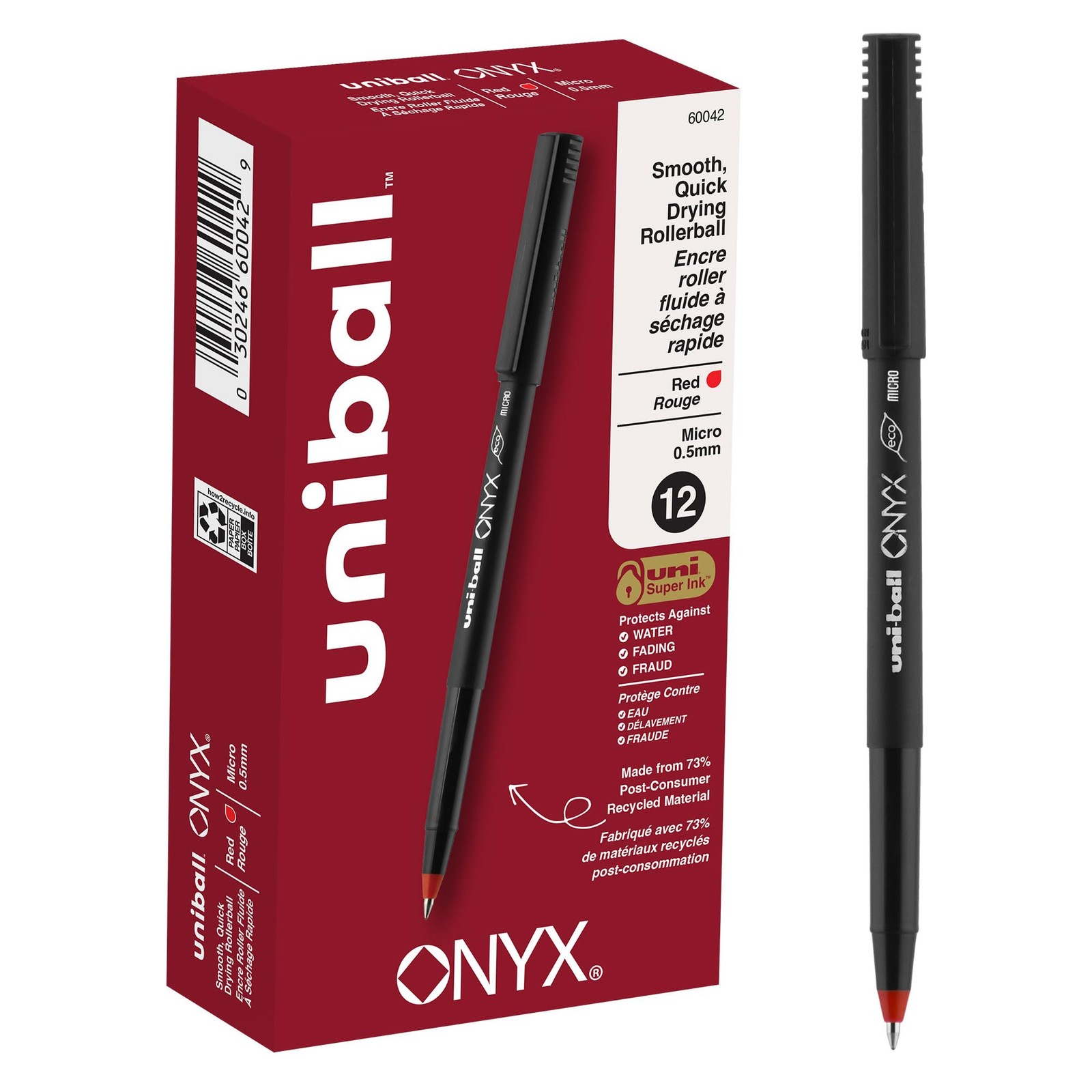 uni-ball ONYX Rollerball Pen, Micro Point (0.5mm), Red, 12 C Office Product