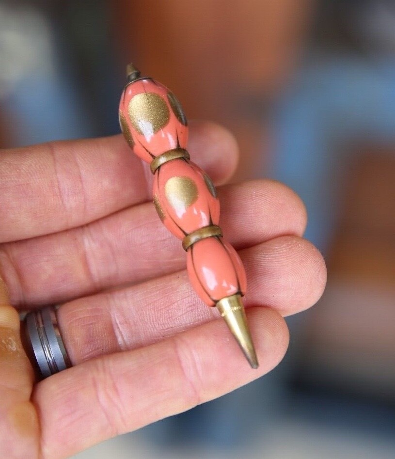 Vintage Mechanical Pencil Art Deco Pink and Gold Miniature RARE