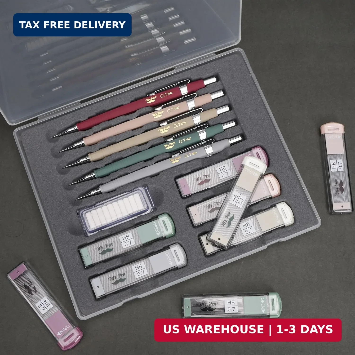 Mr. Pen- Mechanical Pencil Set with Lead and Eraser Refills, 5 Pack | 0.7mm, Ske