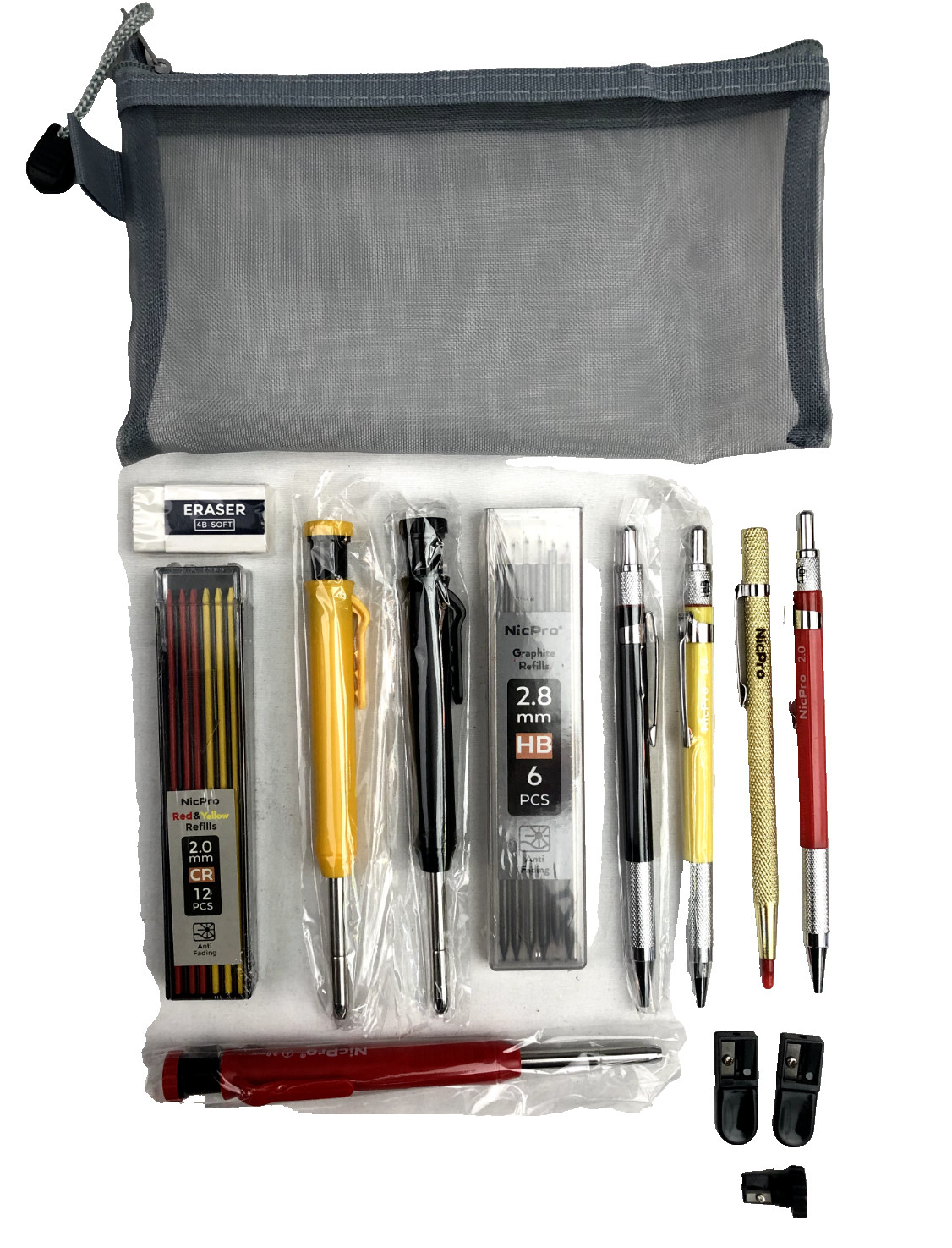 Nicpro 10PCS Mechanical Carpenter Pencil Set with Lead Refills Engraving Pen