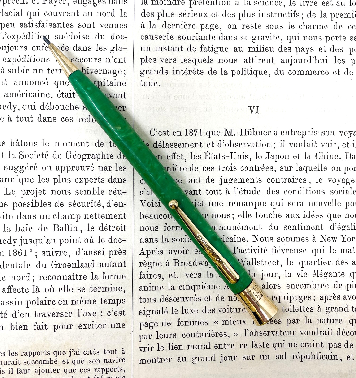 Vintage Sheaffer’s Lifetime Mechanical Pencil Jade Green Gold Filled 1920s