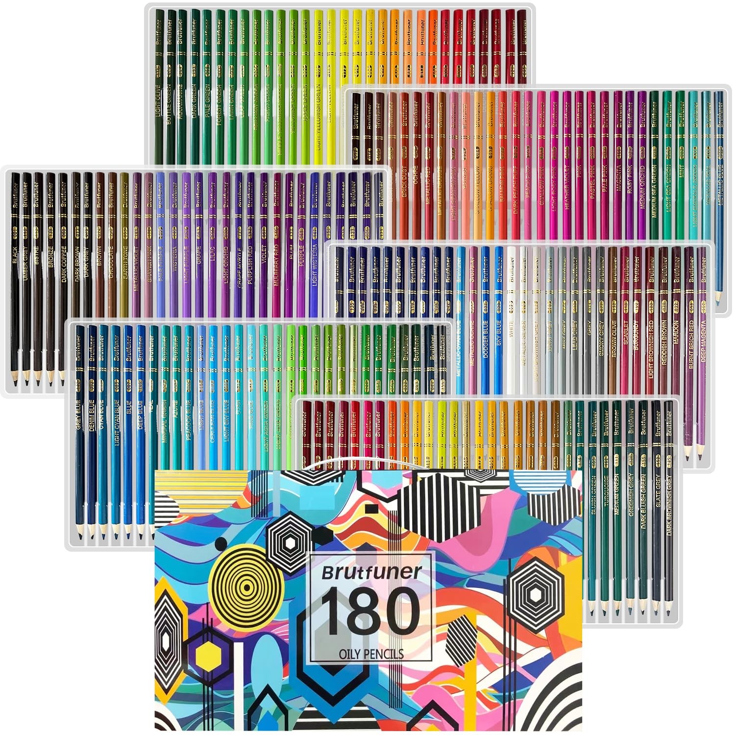LBW 180 Colored Pencils for Adult Coloring Books, 12 Metallic Pencil, Oil Based