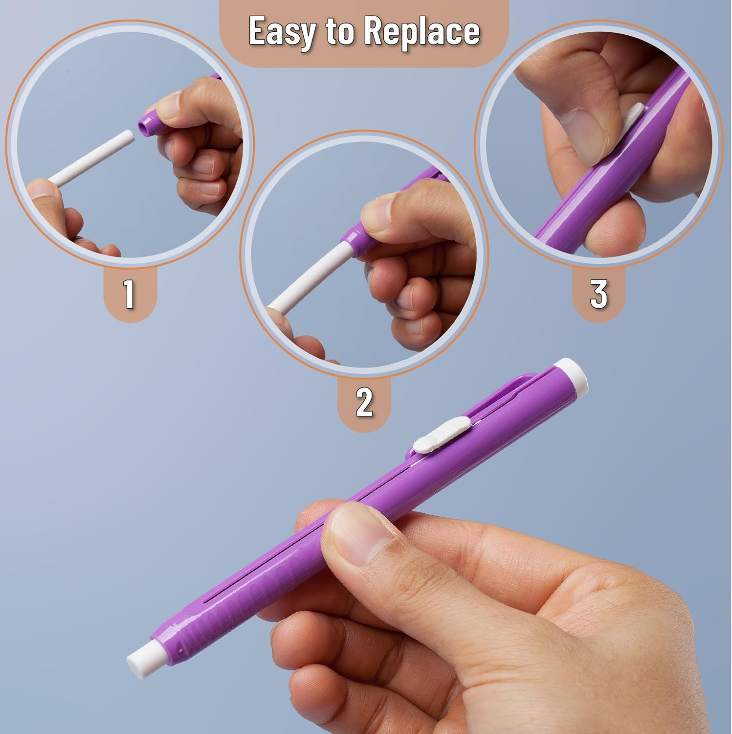 – Retractable Mechanical Eraser Pens, 6 Pack, Vibrant Colors, Latex-Free Precisi