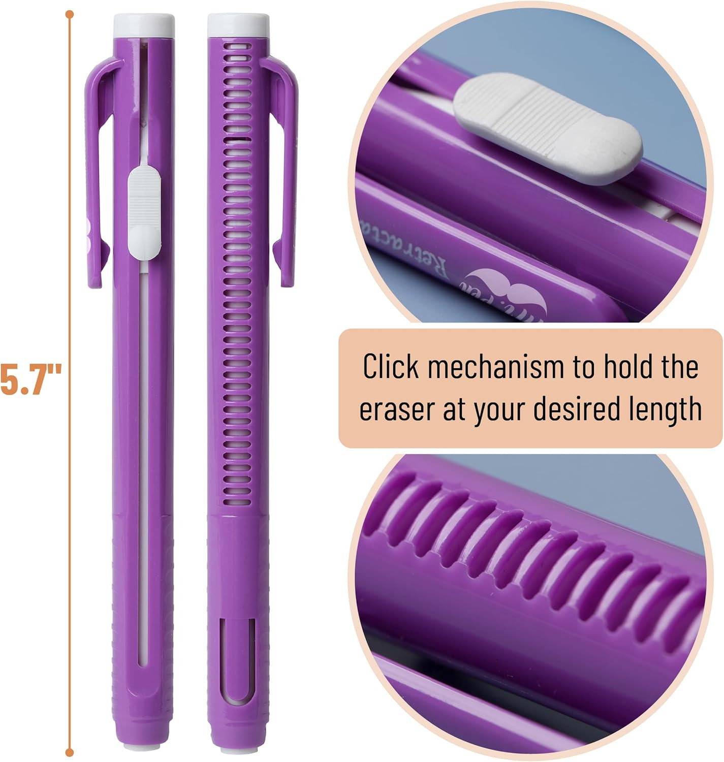 – Retractable Mechanical Eraser Pens, 6 Pack, Vibrant Colors, Latex-Free Precisi