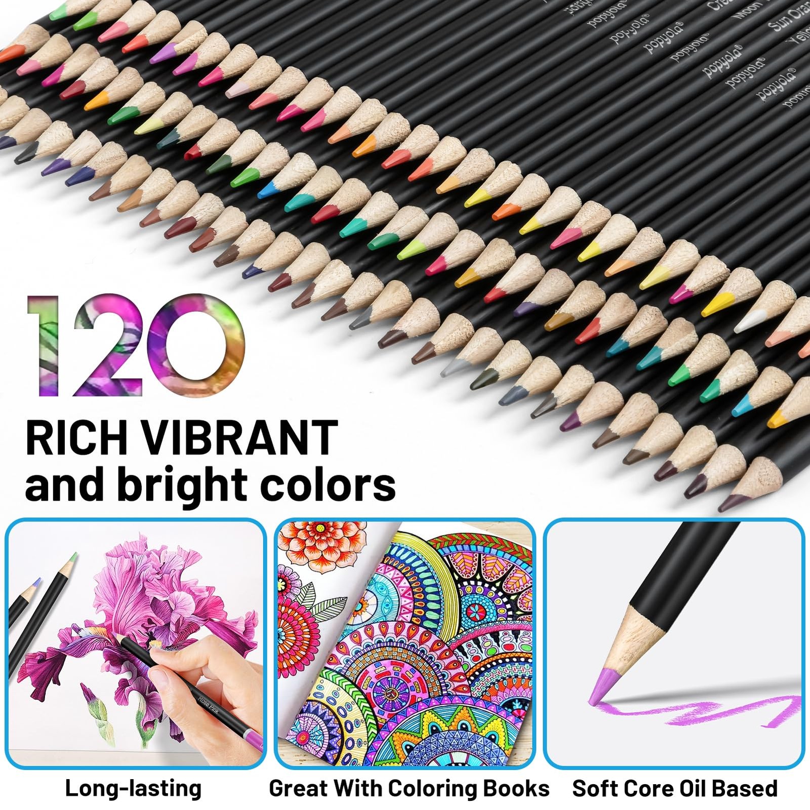 136 PCS Colored Pencils Set for Adult Coloring Books, 120 Black