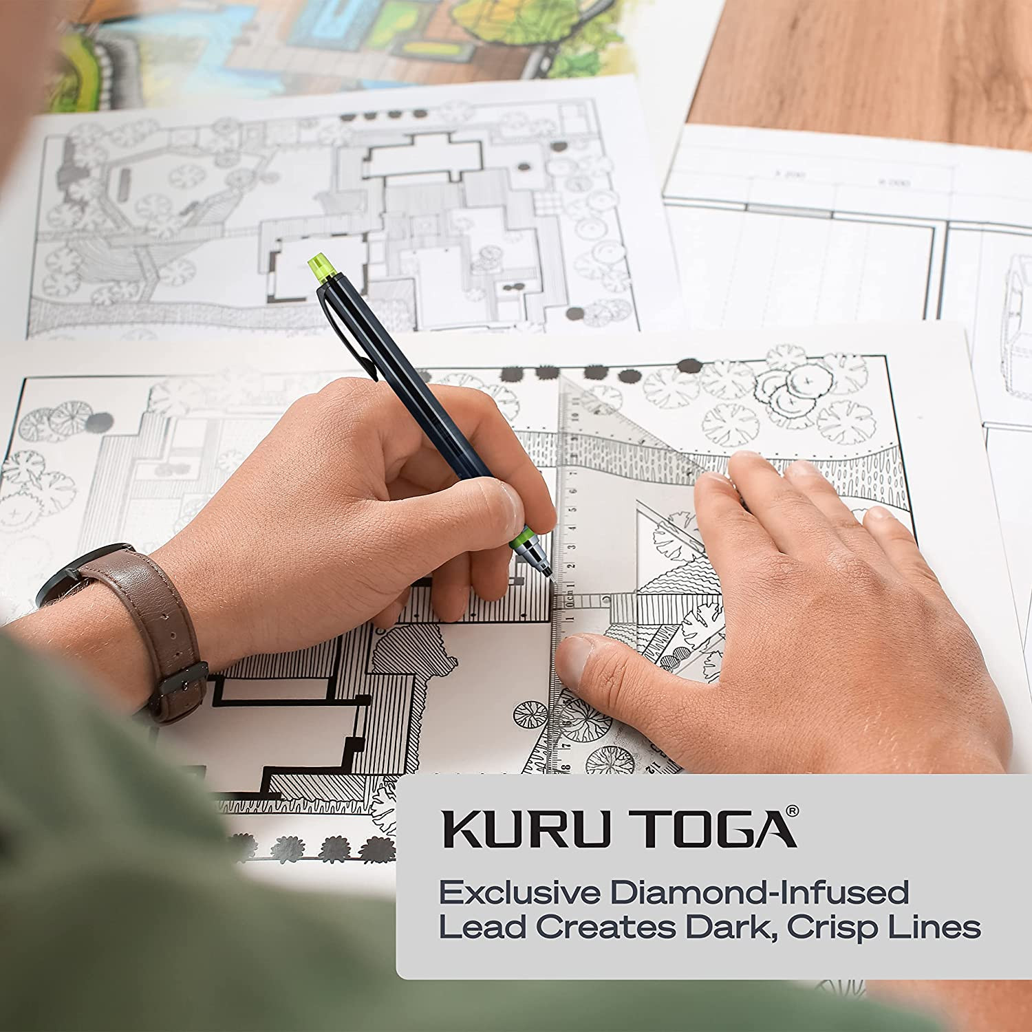 Kuru Toga Mechanical Pencil with 0.7 mm Lead Refills & Pencil Erasers HB #2