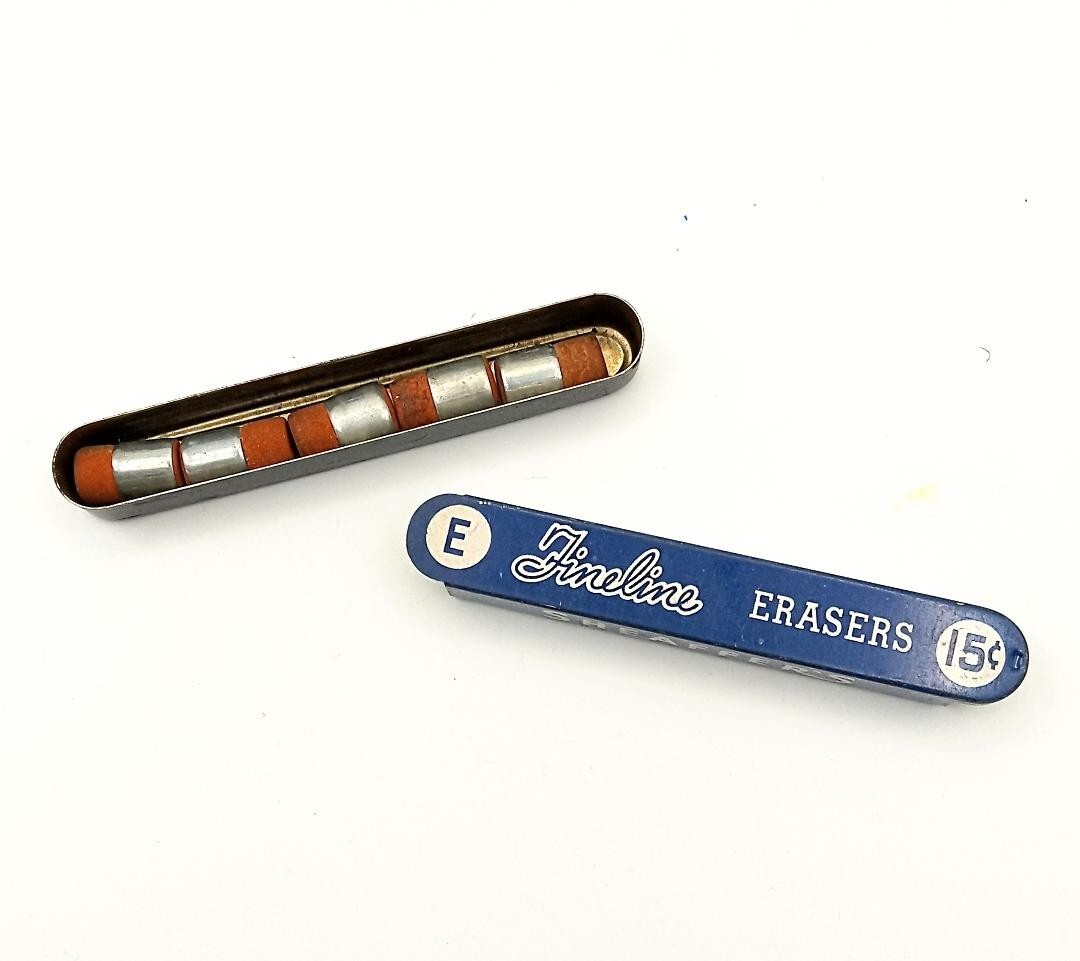 Vintage SHEAFFER Fineline E Mechanical Pencil Erasers in Original Metal Tin USA
