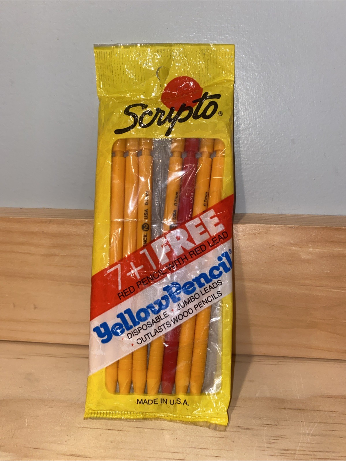 Vintage Scripto Mechanical Pencils 7 Yellow Pencils 1 Red With Red Lead 1987 USA