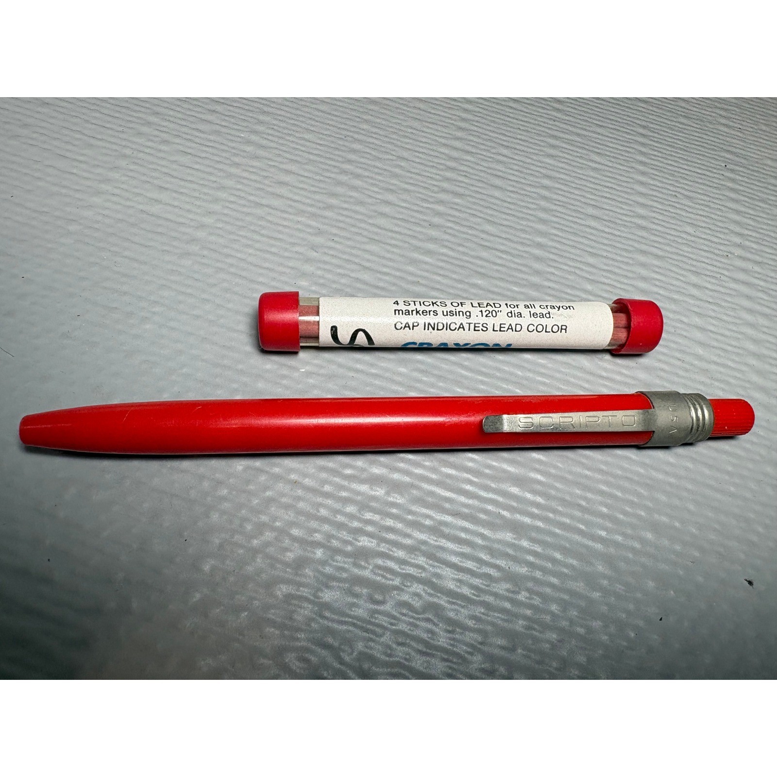 Vintage Scripto Red Mechanical Crayon Marker Pencil with G920 Lead Refills USA