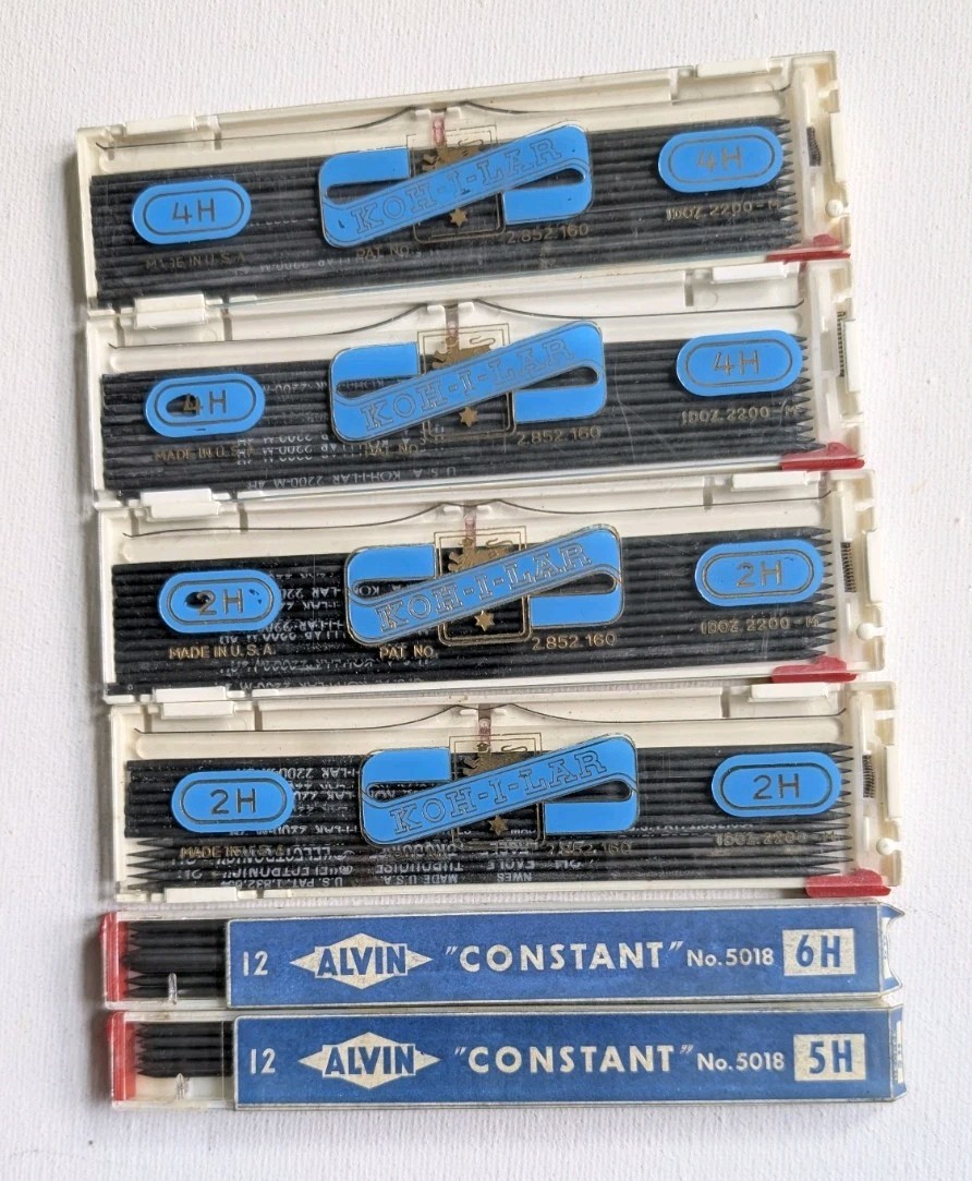 4 Sets of 12 (48) Koh-I-Noor Pencil leads 4H 2H Ejectomatic Case VTG Italy BONUS