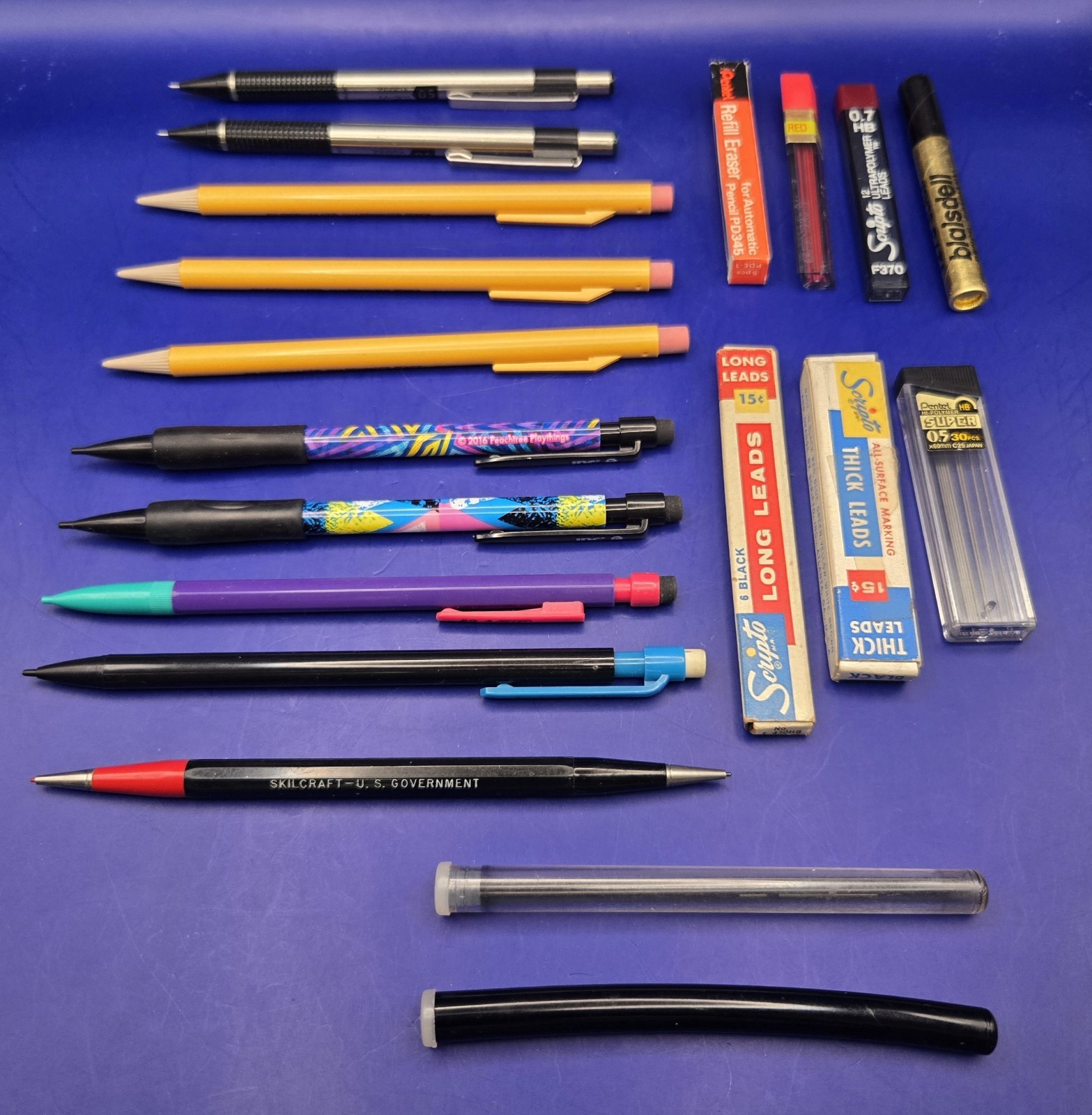 Lot of Mechanical Pencils, Lead & Erasers~Pentel, Scripto, SKILCRAFT, BIC, Zebra