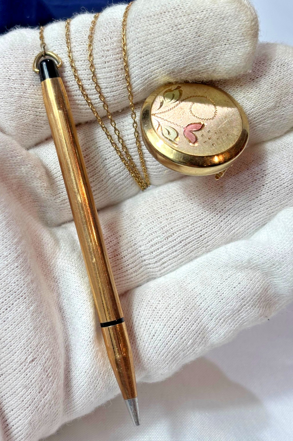 Vtg Cross Mini 10kt GF Pencil On Ballou & Bass Retractable Chain Brooch
