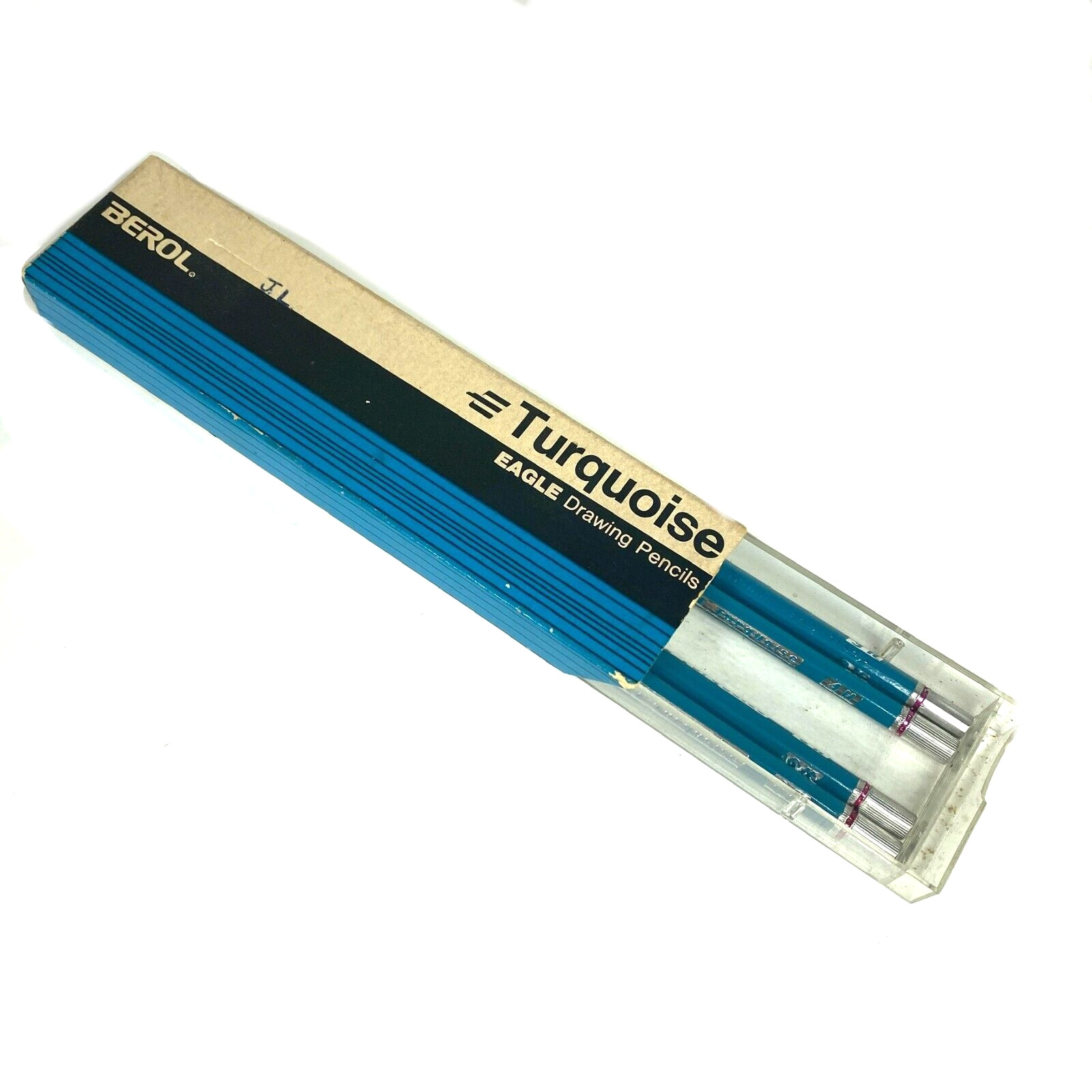 Vintage Berol Turquoise Eagle Drawing Pencil Lot of 4 w/ Slide Case 3H 4H 6H