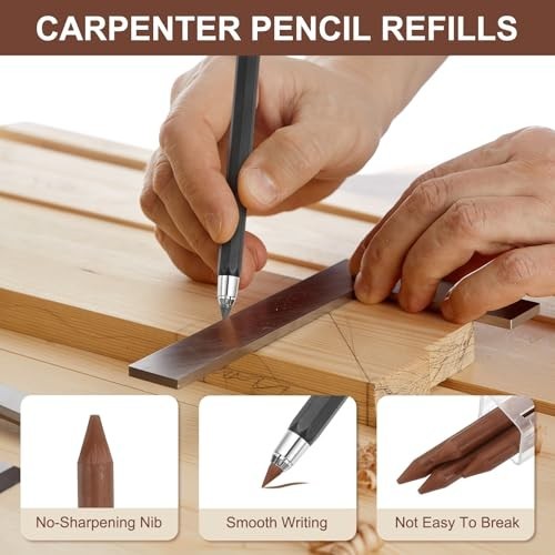 Carpenter Pencil Lead Refills 8 Pack 5.6mm 2B Graphite Break Resistant for Wood