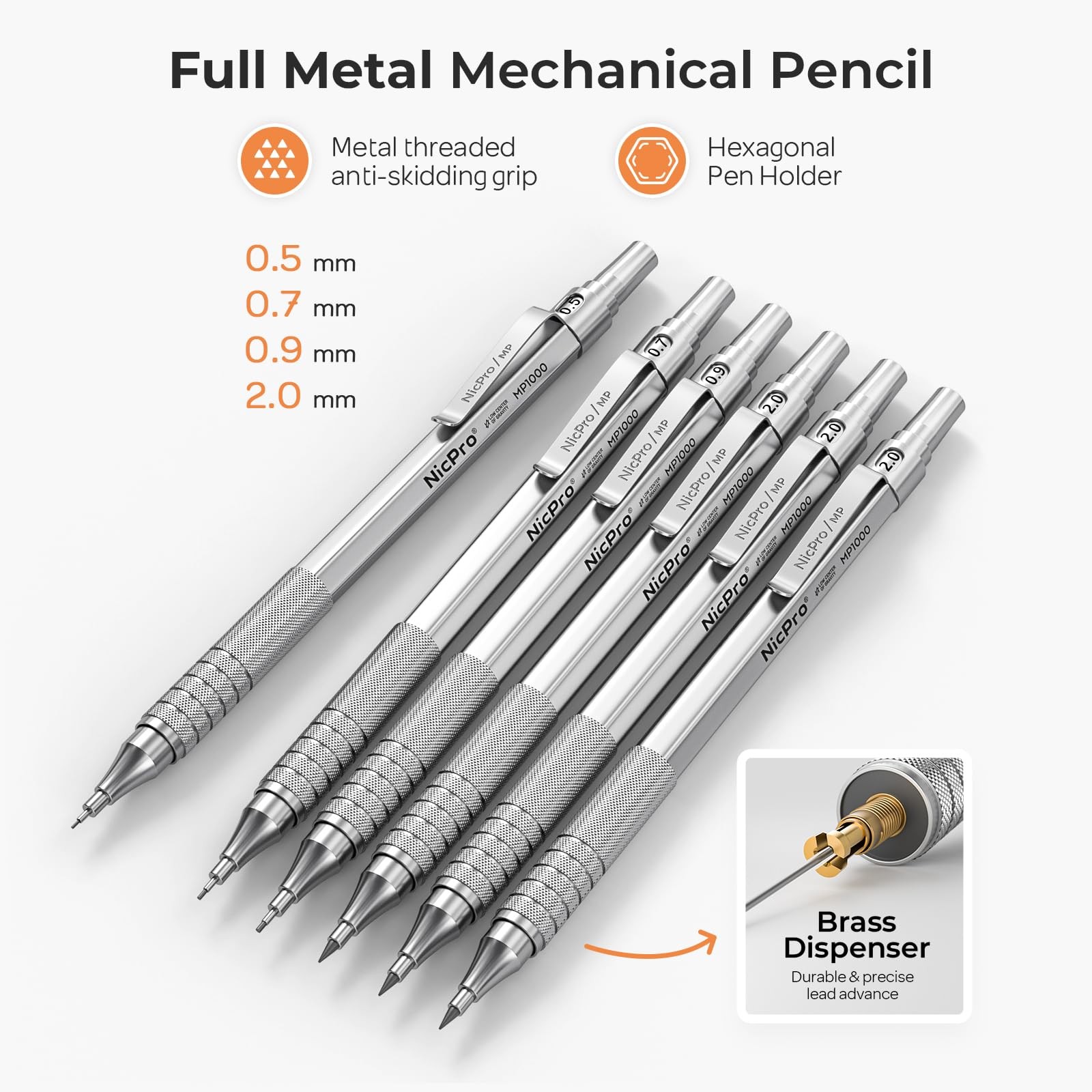 Nicpro 35PCS Silver Metal Mechanical Pencils Set 1 Count (Pack of 6),