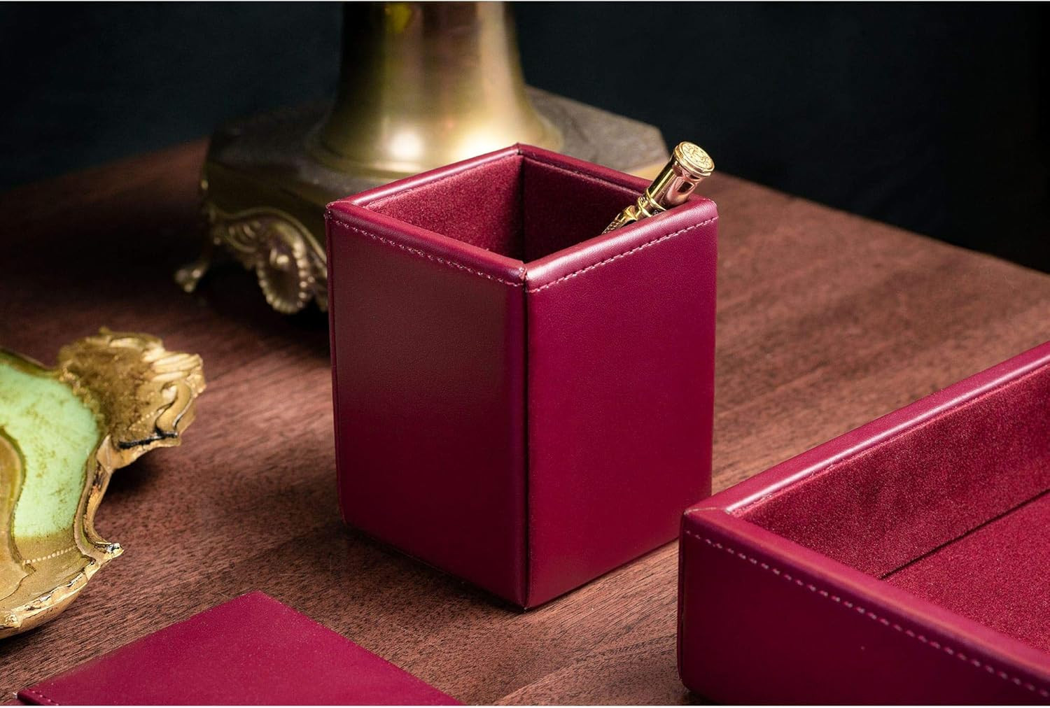 Burgundy Bonded Leather Pencil Cup